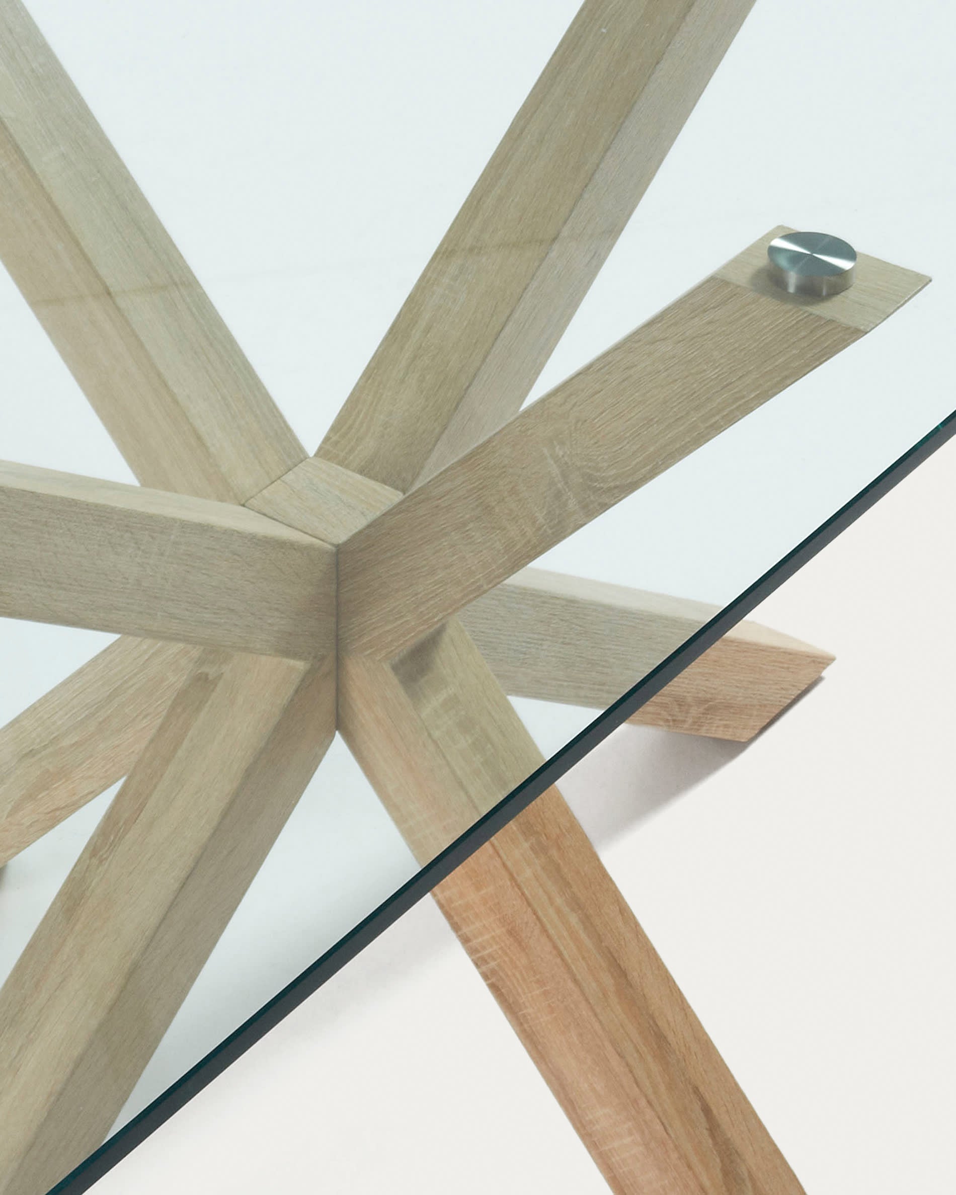 Eleganter Argo Tisch mit Glasplatte und Holzoptik-Stahlbeinen, 160x90 cm, perfekt für moderne Wohn- und Arbeitsräume.