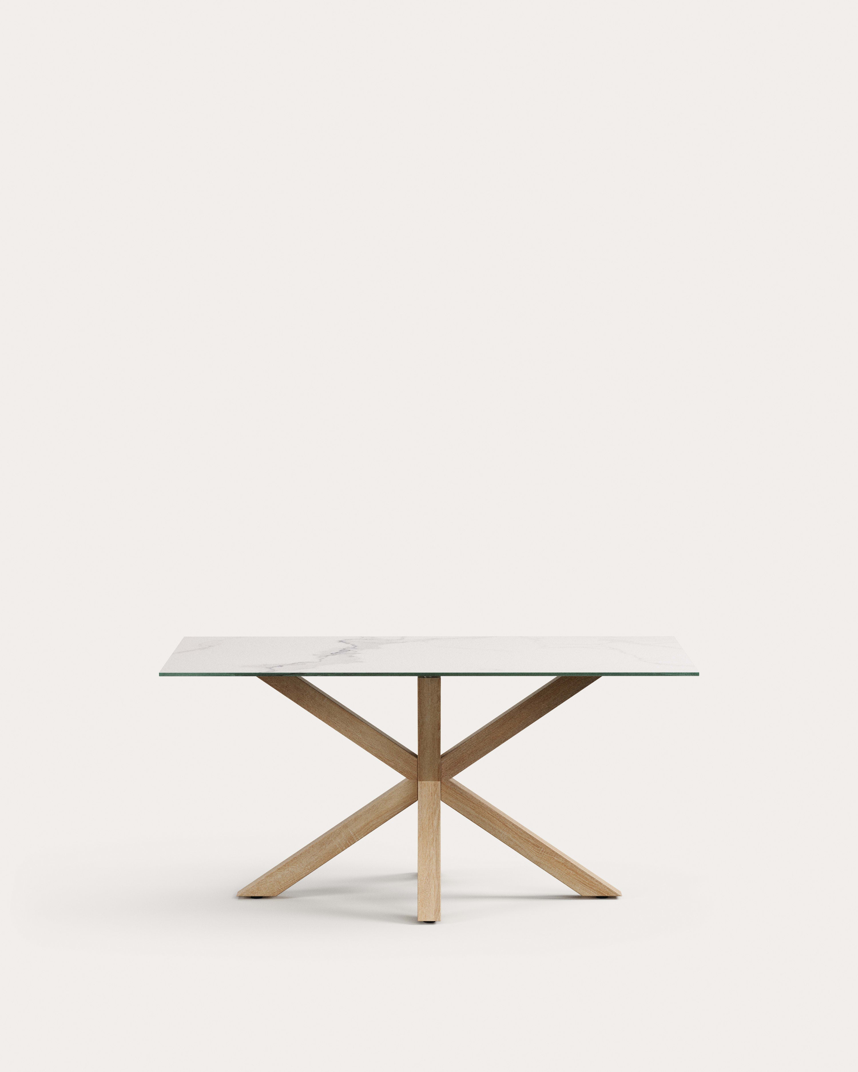 Argo table with <tc>wEIS</tc> fine stoneware and steel legs in wood effect, 160 x 90 cm