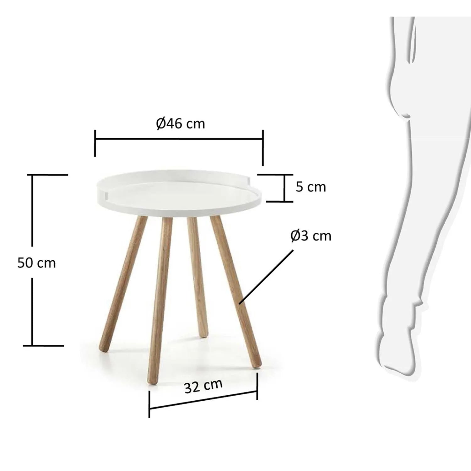 Eleganter Kurb Beistelltisch in Weiß, 46 cm, von Kave Home.