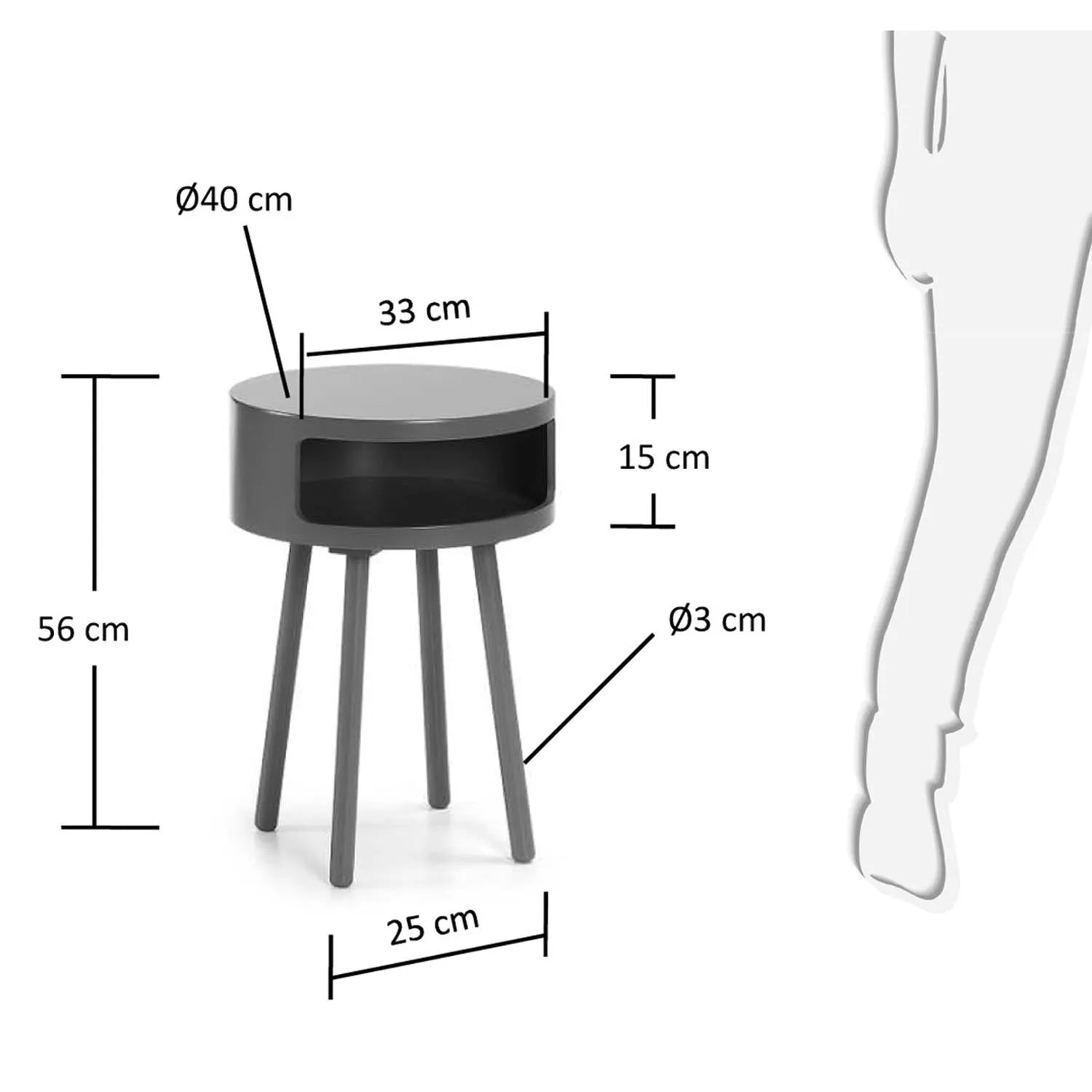Stilvoller Kurb B Beistelltisch Ø 40 cm in Grau von Kave Home.