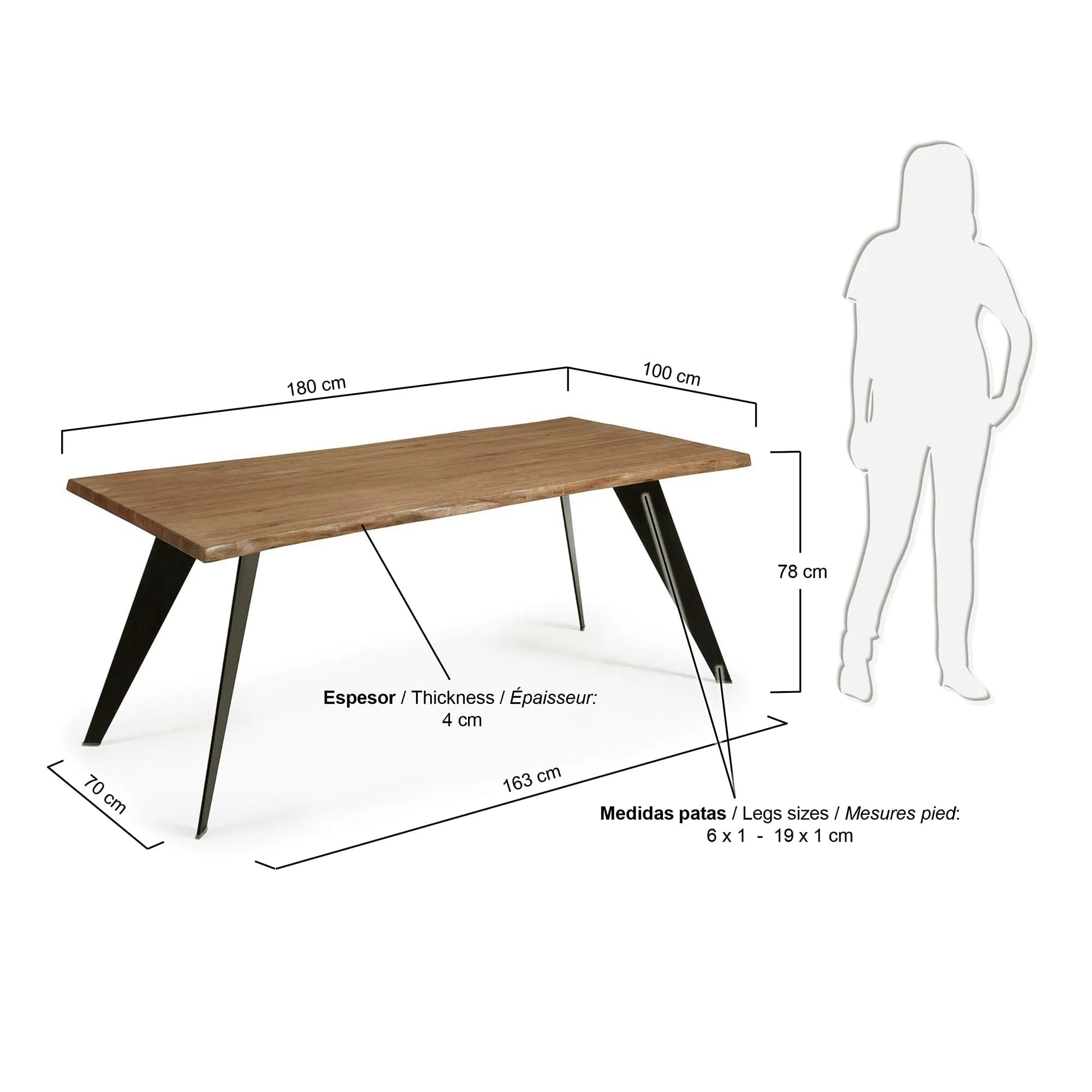 Eleganter Koda Tisch: Eichenfurnier mit Antikfinish, schwarze Stahlbeine, 180x100 cm. Stilvoller Mittelpunkt für Ihr Esszimmer.
