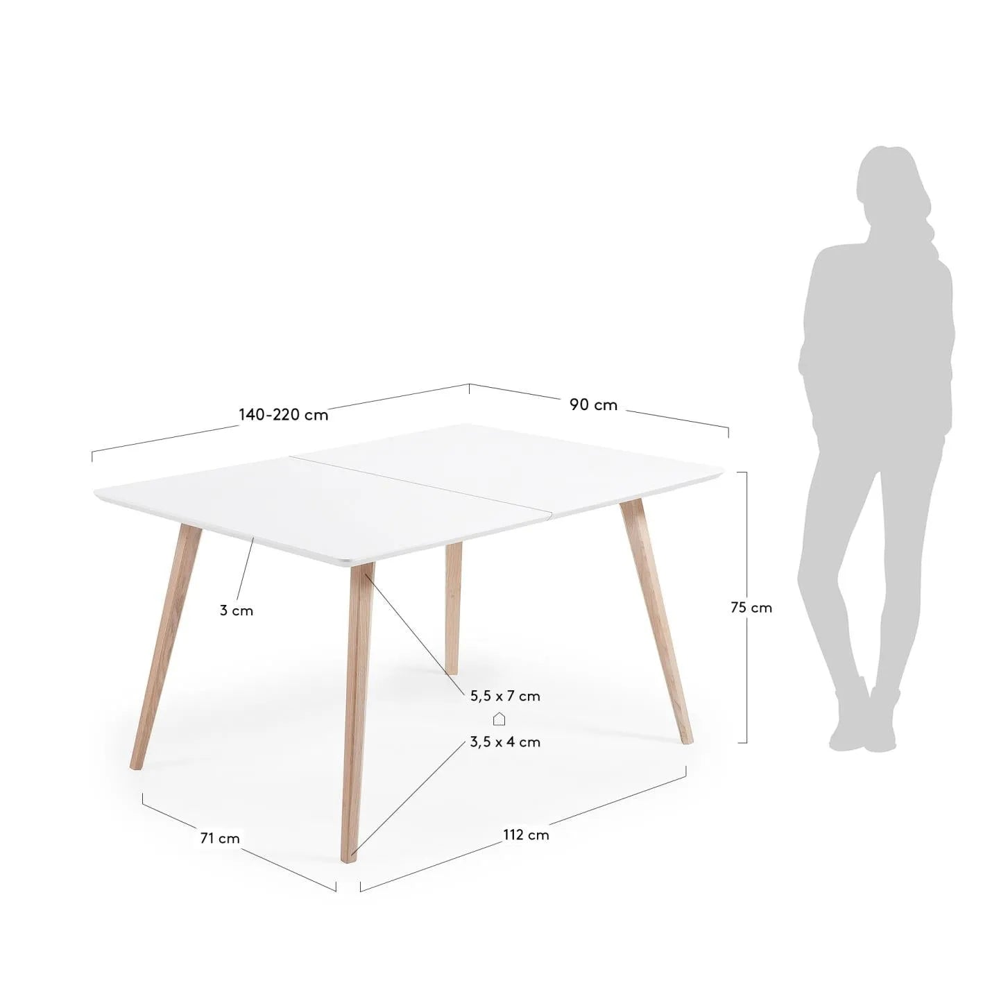 Eleganter Esstisch mit ausziehbarer Funktion, weißen Eschenholzbeinen und flexiblem Design für gesellige Anlässe.