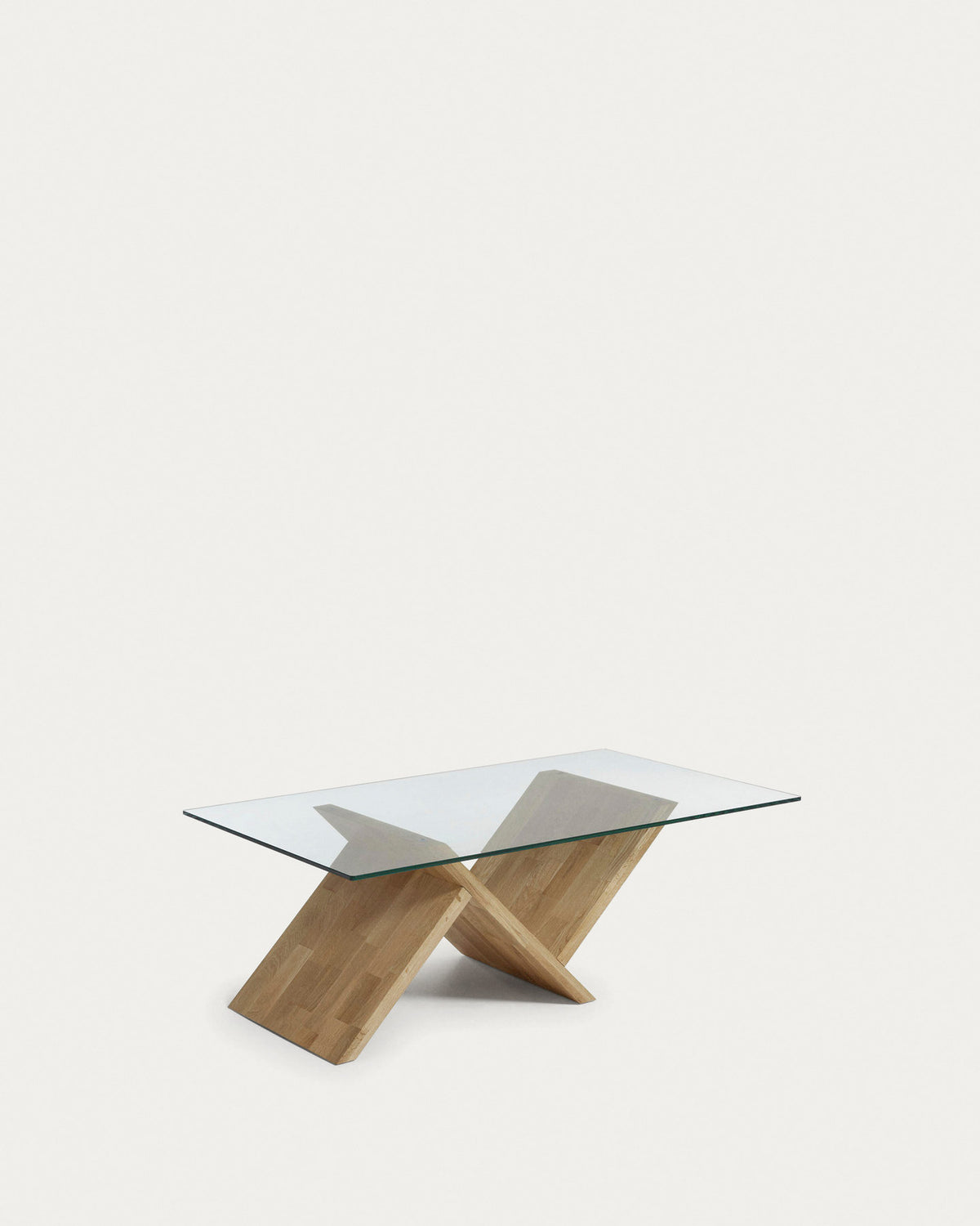 Waley Couchtisch aus Glas und Struktur aus massiver Eiche 120 x 70 cm in Natur, Transparent präsentiert im Onlineshop von KAQTU Design AG. Couchtisch ist von Kave Home
