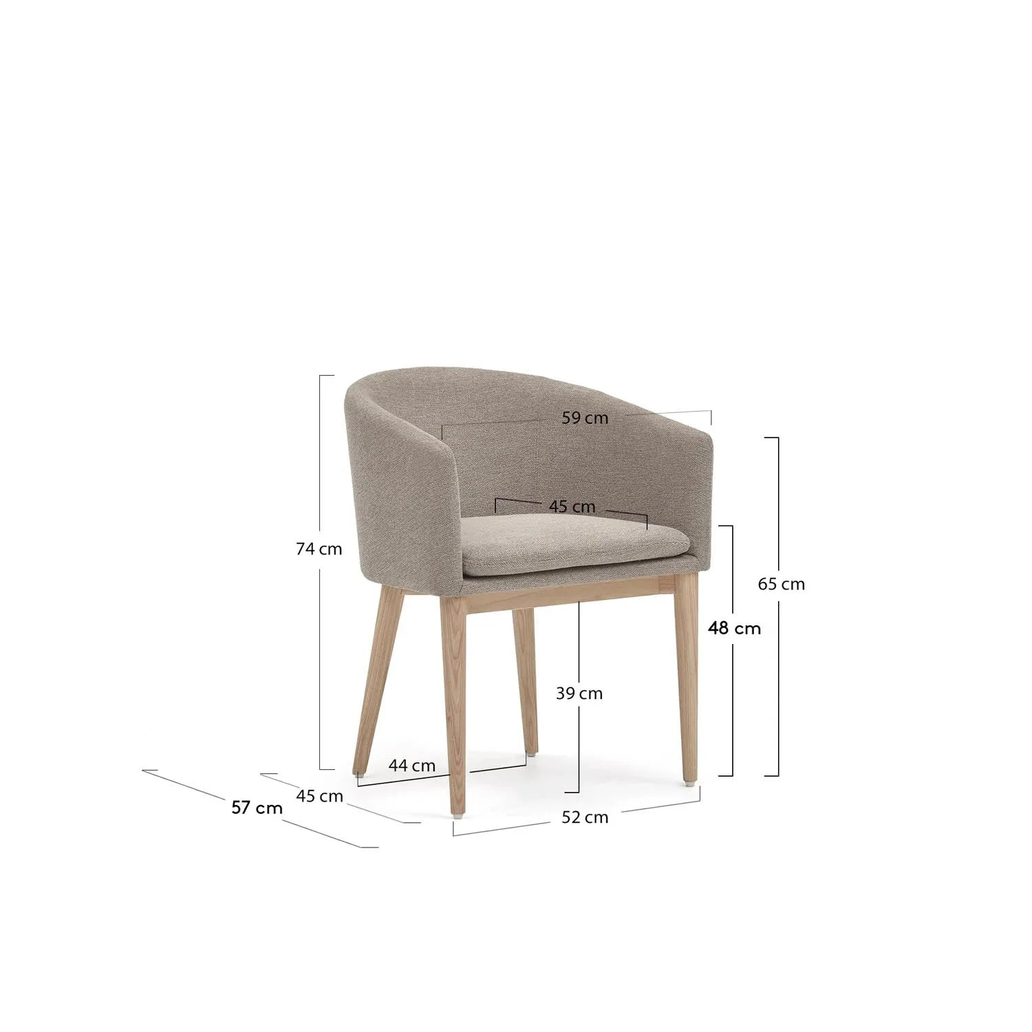 Eleganter Harlan Stuhl: Braune Chenille & Eschenholz von Kave Home.