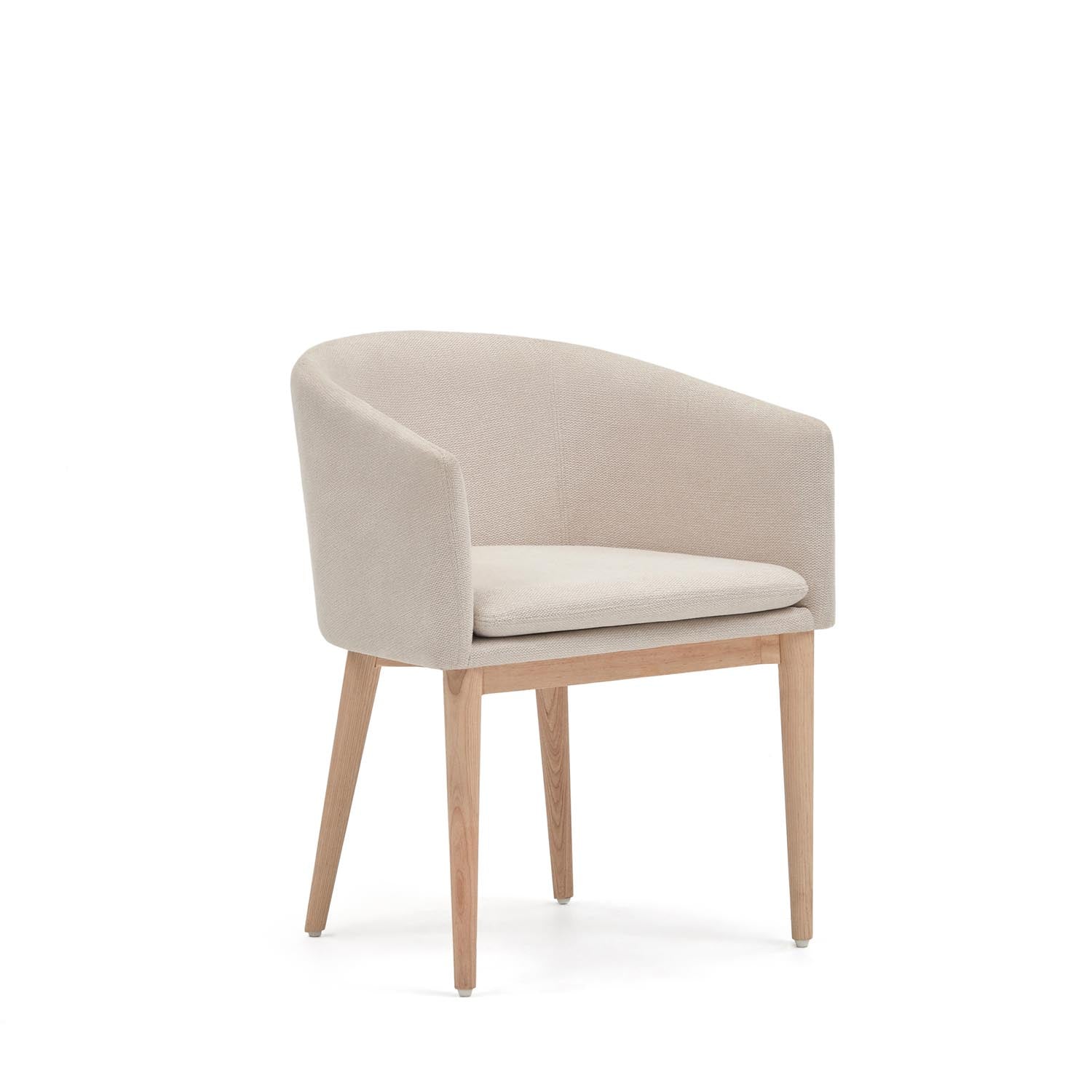 Eleganter Harlan Stuhl aus beiger Chenille, mit massiven Eschenholzbeinen, bietet Komfort und Stil für Esszimmer und Wohnzimmer.