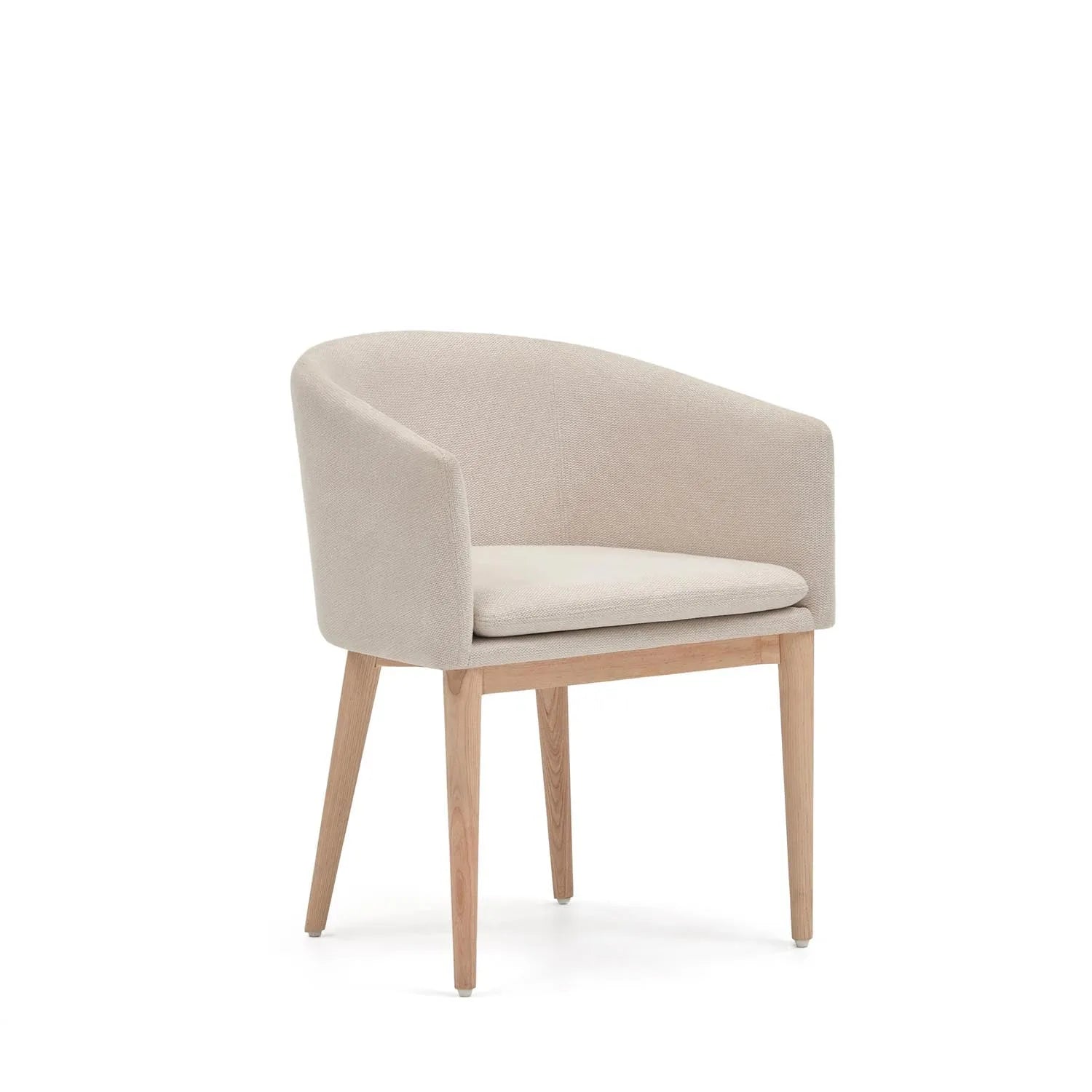 Eleganter Harlan Stuhl aus beiger Chenille, mit massiven Eschenholzbeinen, bietet Komfort und Stil für Esszimmer und Wohnzimmer.