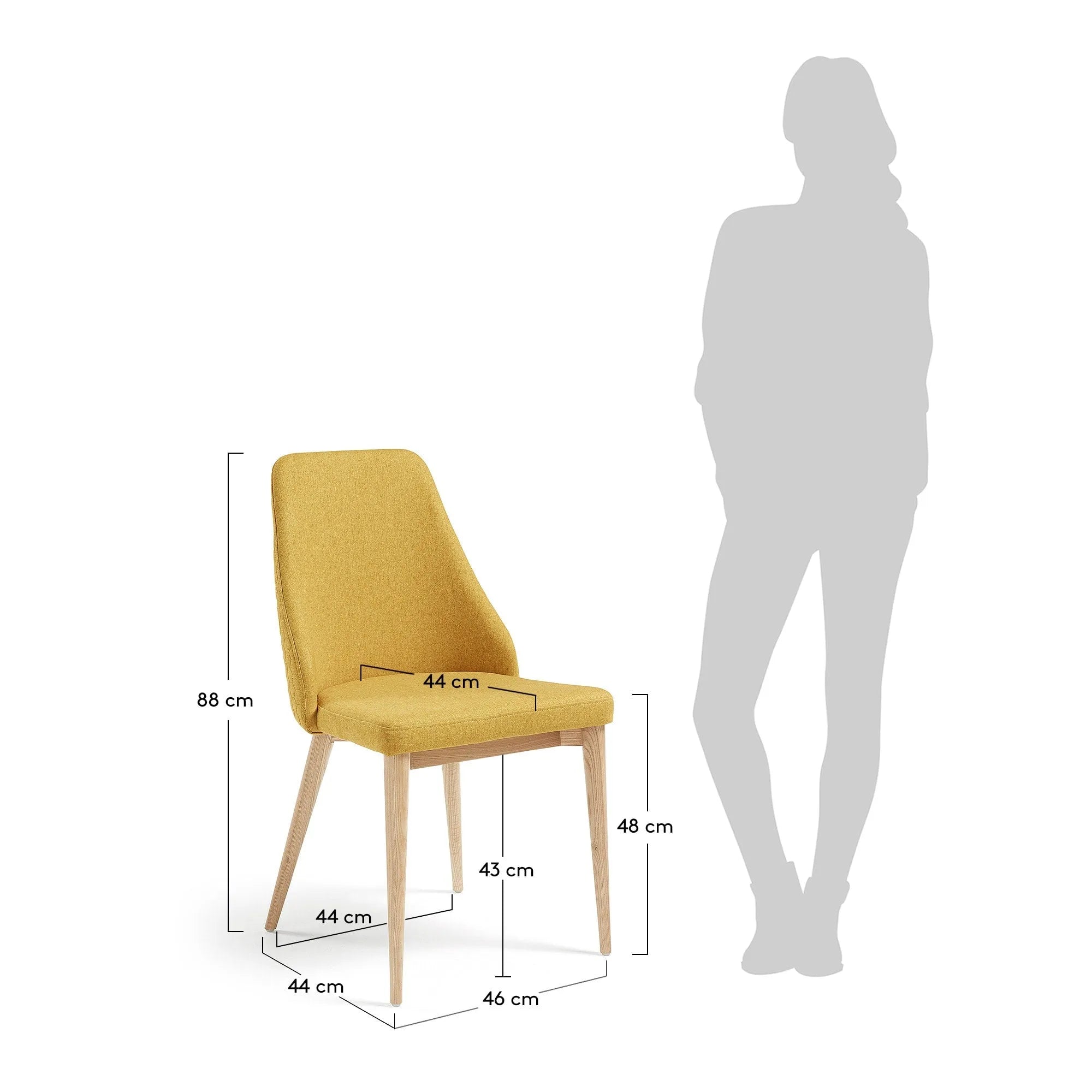 Der Rosie Stuhl in Senf vereint modernes Design mit Komfort. Massives Eschenholz und ergonomische Form bieten Stil und Bequemlichkeit.