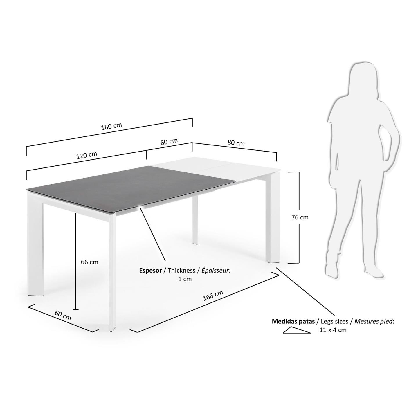 Axis Tisch mit weißen Beinen, in 120 oder 180 cm, modern und elegant, perfekt für zeitgemäße Wohn- und Essbereiche.