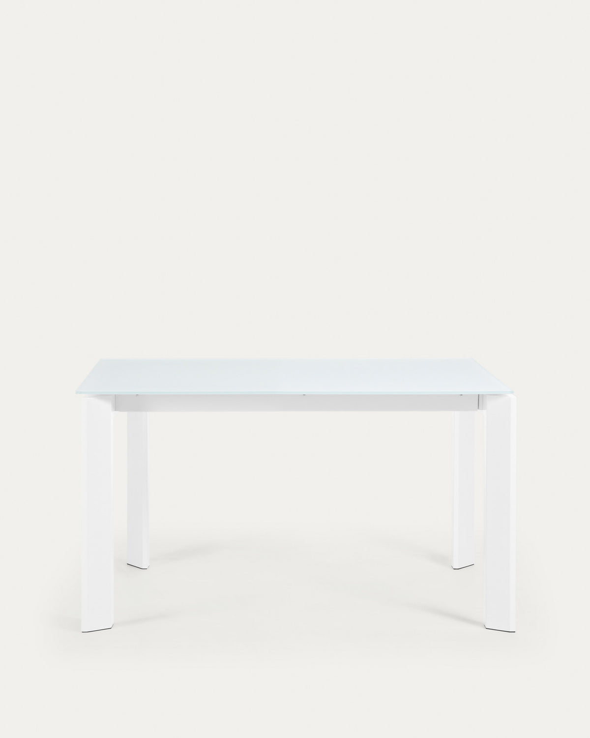 Axis Ausziehtisch aus Glas weiss und Stahlbeine mit weissem Finish 140 (200) cm in Weiss präsentiert im Onlineshop von KAQTU Design AG. Esstisch ist von Kave Home
