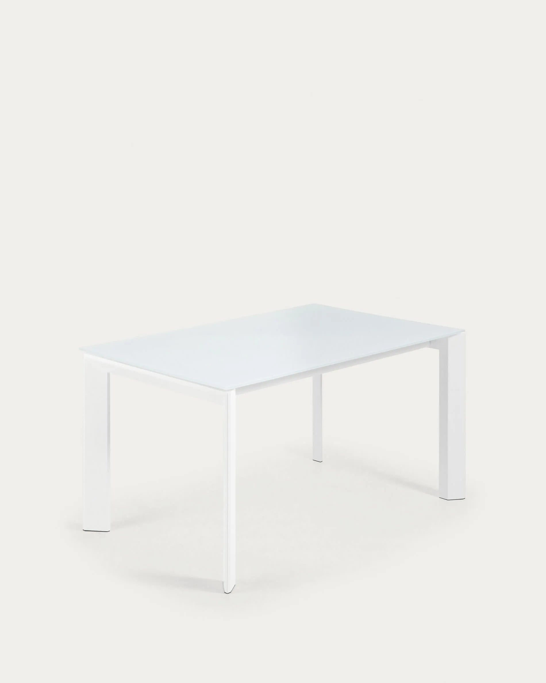 3D-Modell: Axis Ausziehtisch, weißes Glas, Stahlbeine, 140-200 cm, modern, pflegeleicht, ideal für Anlässe.
