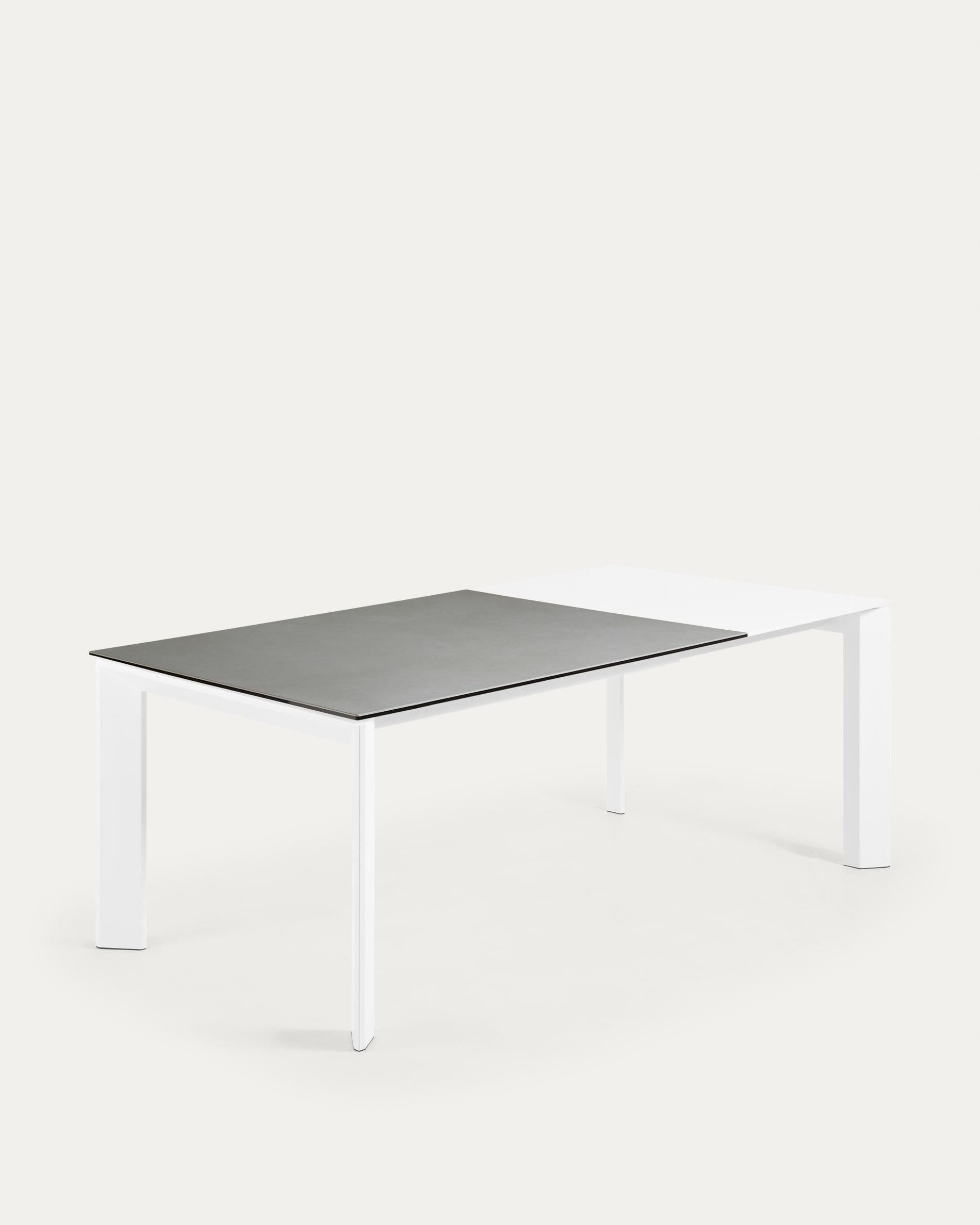 Axis extendable table, fine stoneware with Hydra Plomo finish, steel legs in <tc>wEIS</tc>, 140 (200) cm