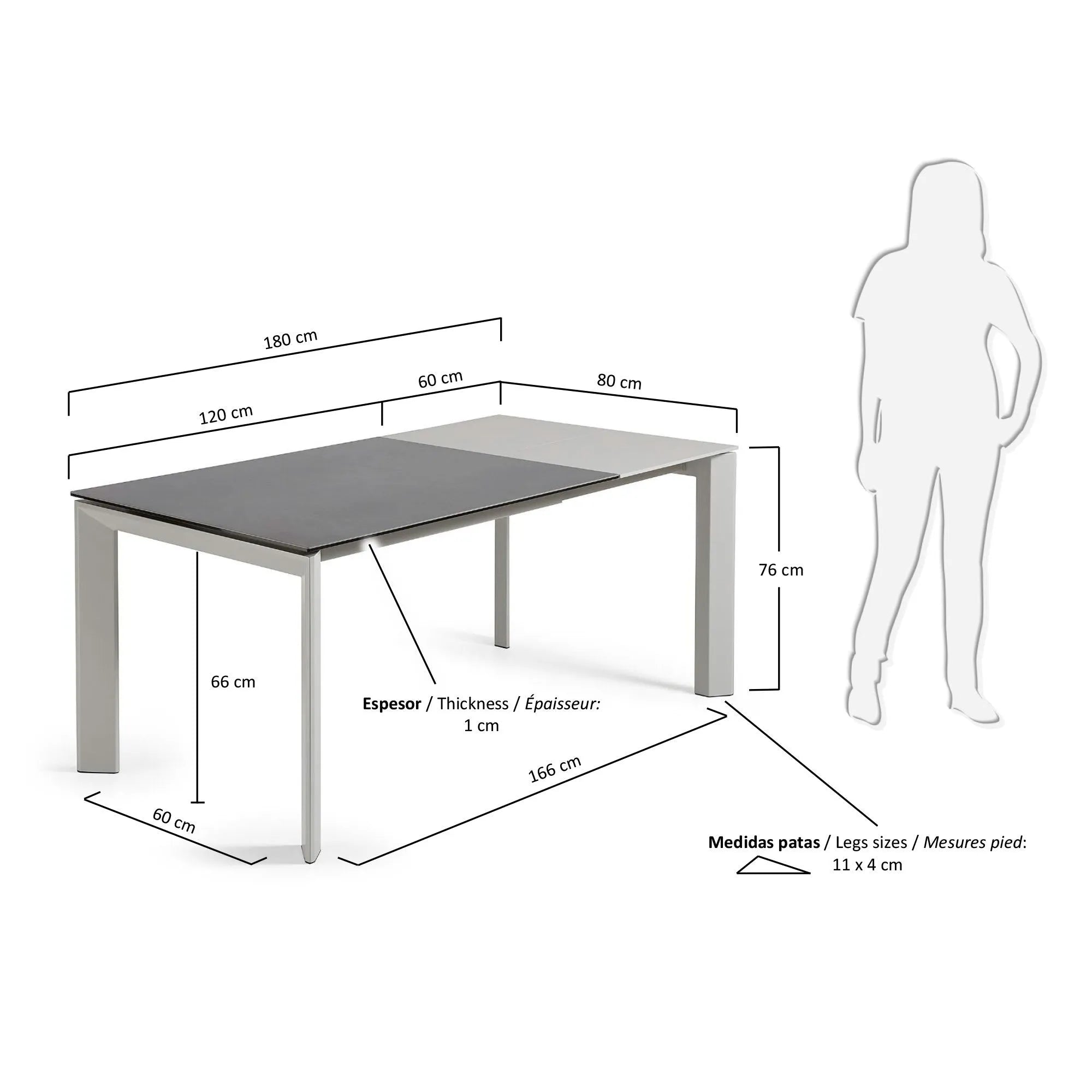 Eleganter Ausziehtisch mit robuster Feinsteinzeugplatte und grauen Beinen, ideal für stilvolle Dinnerpartys.