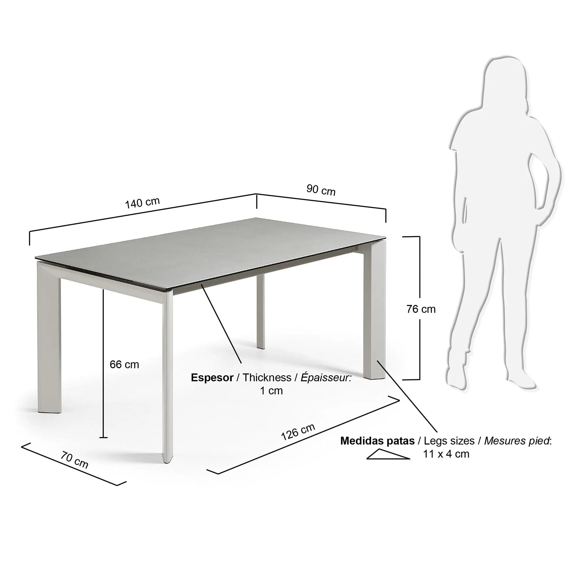 Moderner Ausziehtisch mit grauem Feinsteinzeug und Stahlbeinen, erweiterbar von 140 auf 200 cm, ideal für stilvolle Anlässe.