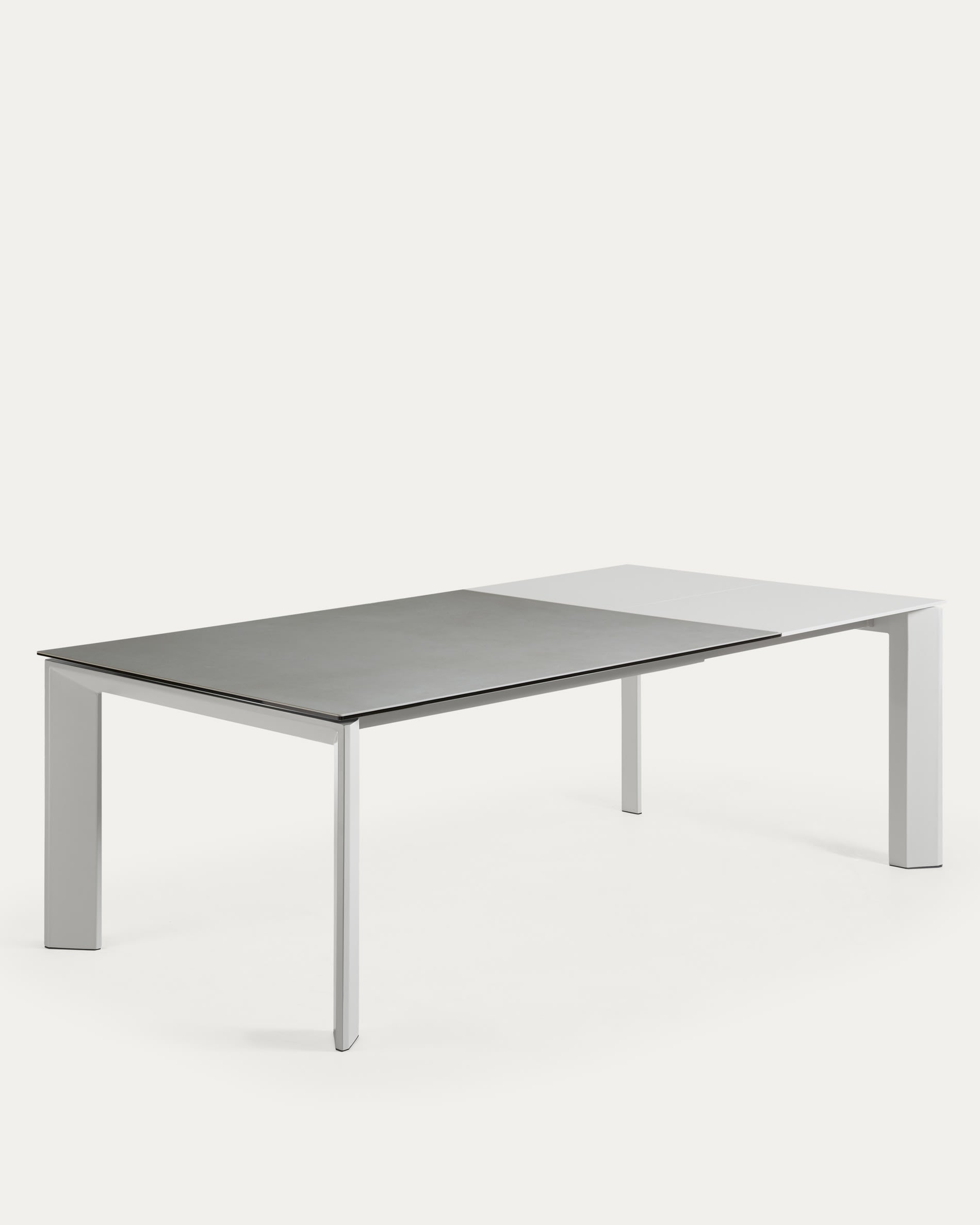 Axis extendable table, fine stoneware with Hydra Plomo finish, grey legs, 160 (220) cm