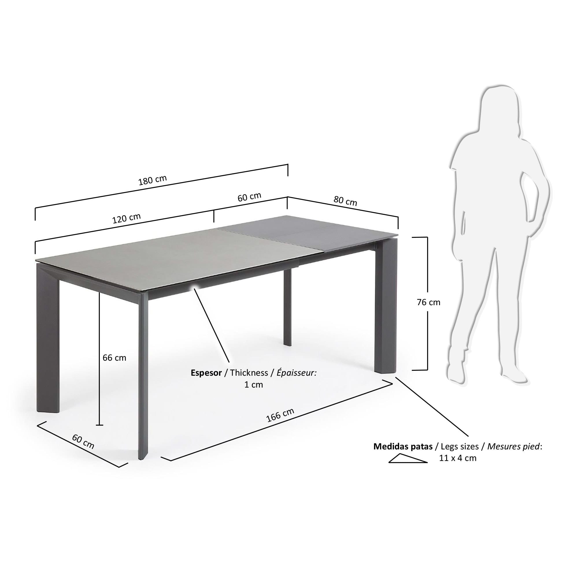 Eleganter Ausziehtisch mit stilvollem Feinsteinzeug im Hydra Plomo Finish und stabilen anthrazitfarbenen Stahlbeinen, ideal für jedes Esszimmer.