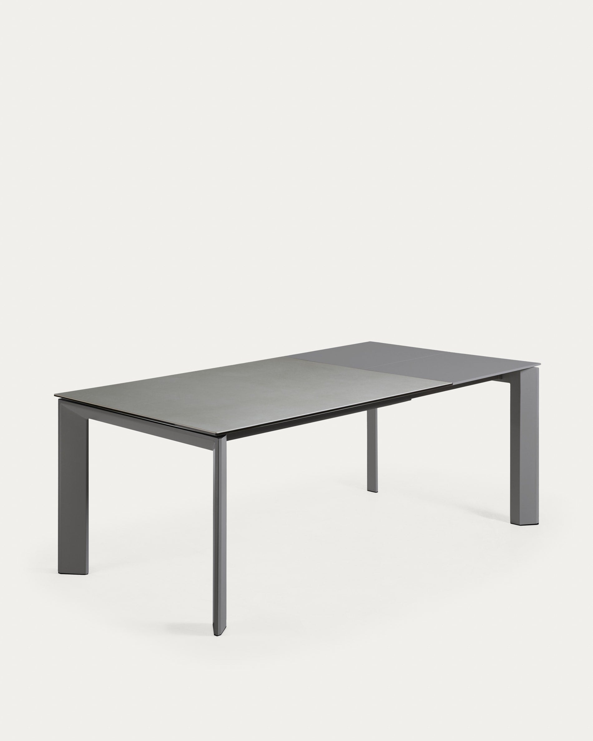 Axis extendable table, fine stoneware with Hydra Plomo finish, anthracite steel legs, 140 (200) cm