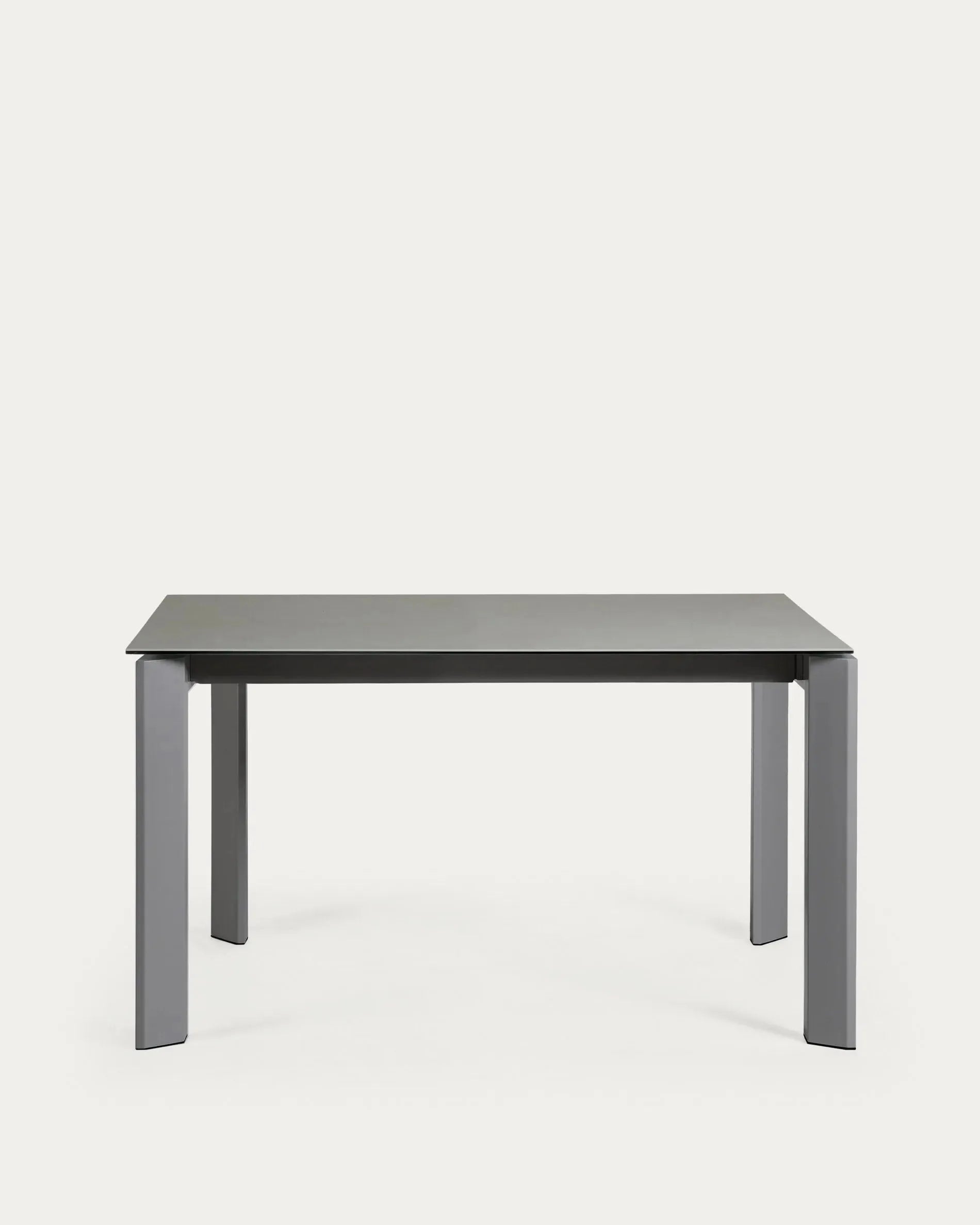Eleganter Ausziehtisch mit Feinsteinzeugplatte, Hydra Plomo Finish und anthrazitfarbenen Stahlbeinen, 140-200 cm.