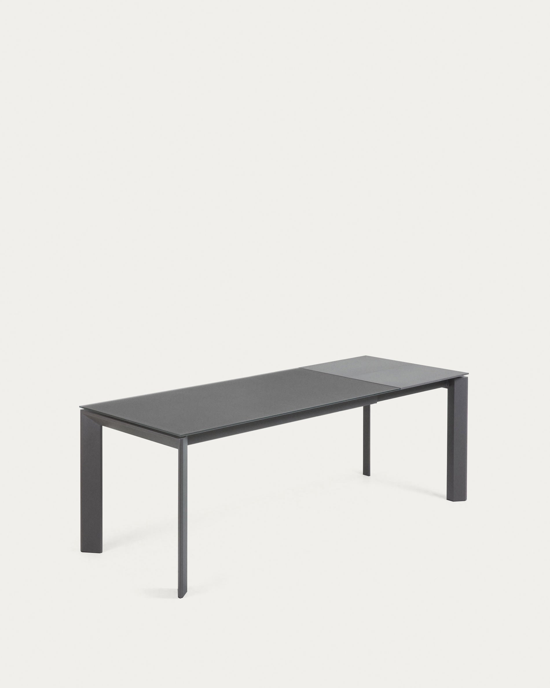 Axis extendable table in grey glass and steel legs with dark grey finish 160 (220) cm