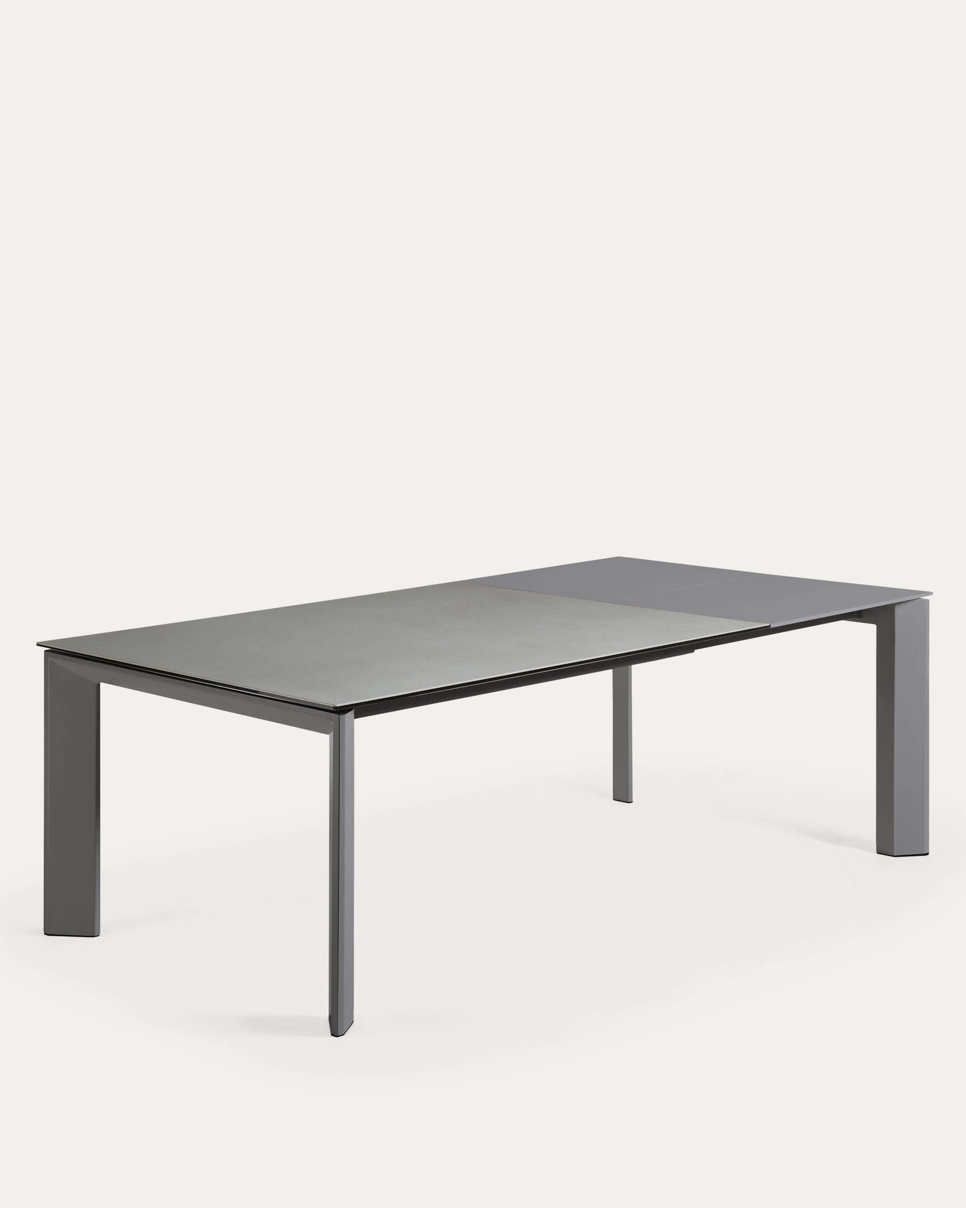 Axis extendable table, fine stoneware with Hydra Plomo finish, legs in anthracite, 160 (220) cm