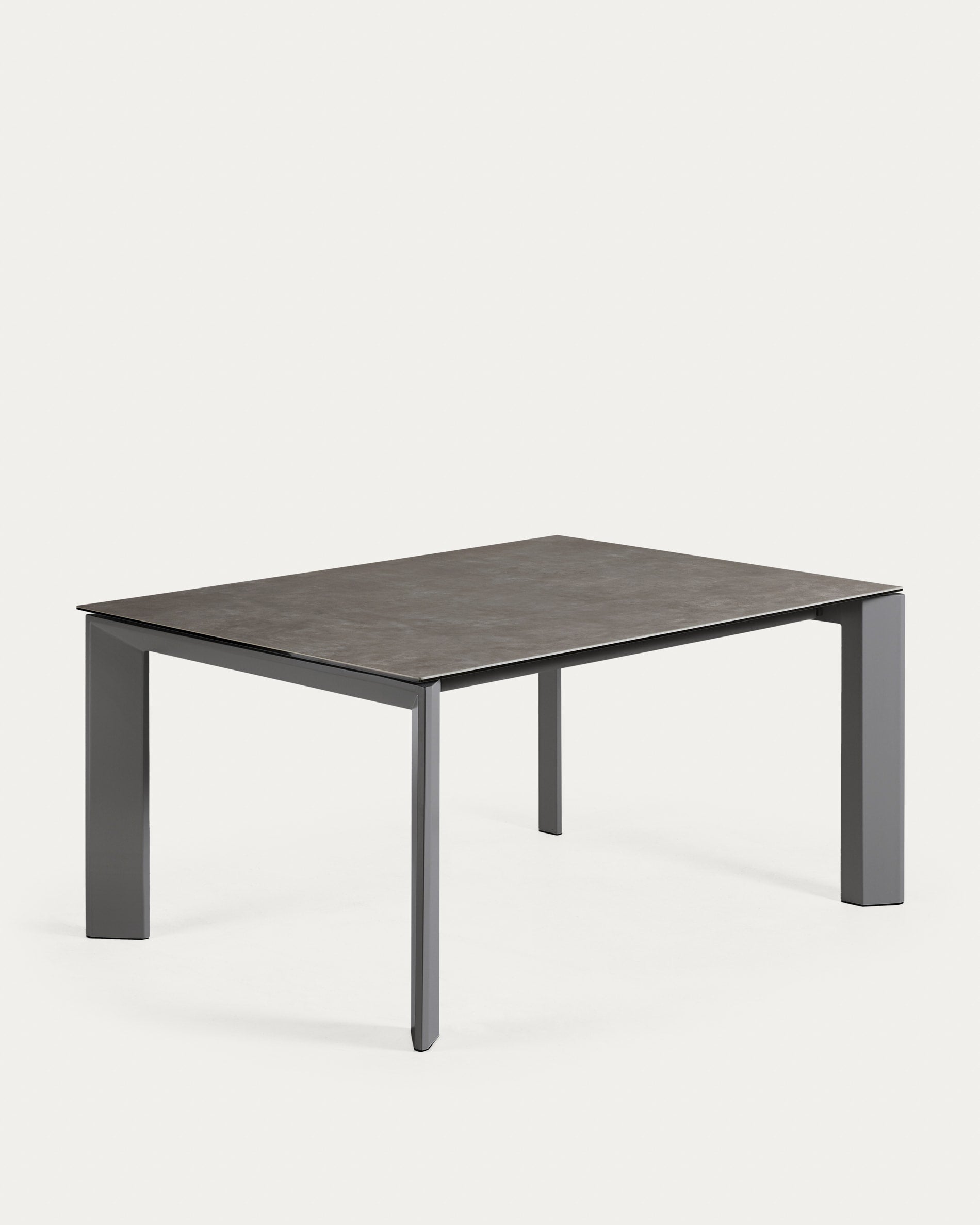 Axis Esstisch: Feinsteinzeug Vulcano Ceniza, ausziehbar 160-220 cm, Stahlbeine anthrazit, modern & robust.