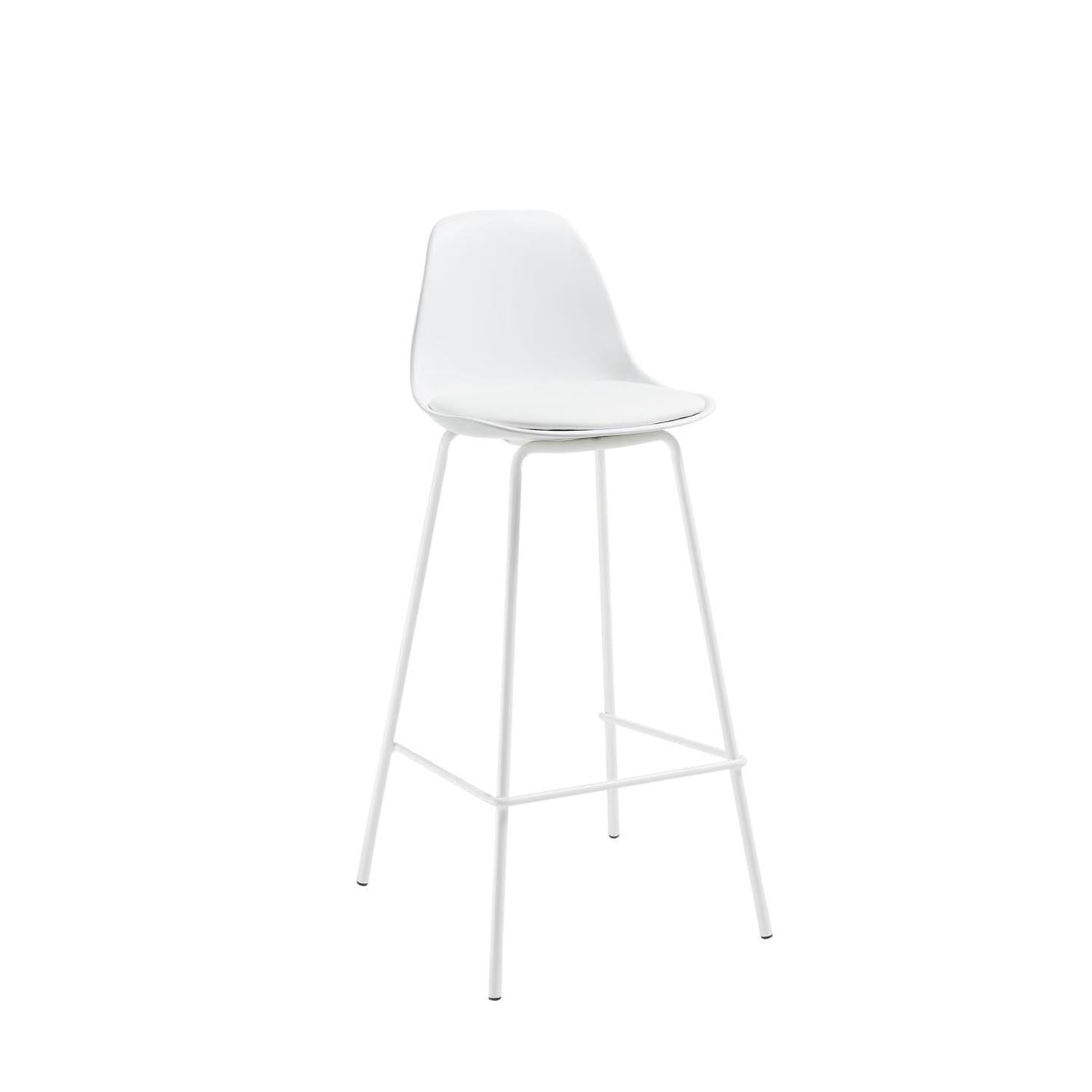 Moderner weißer Barhocker, 65 cm, Polypropylen-Sitz, Kunstlederbezug, ideal für stilvolle Küchen.