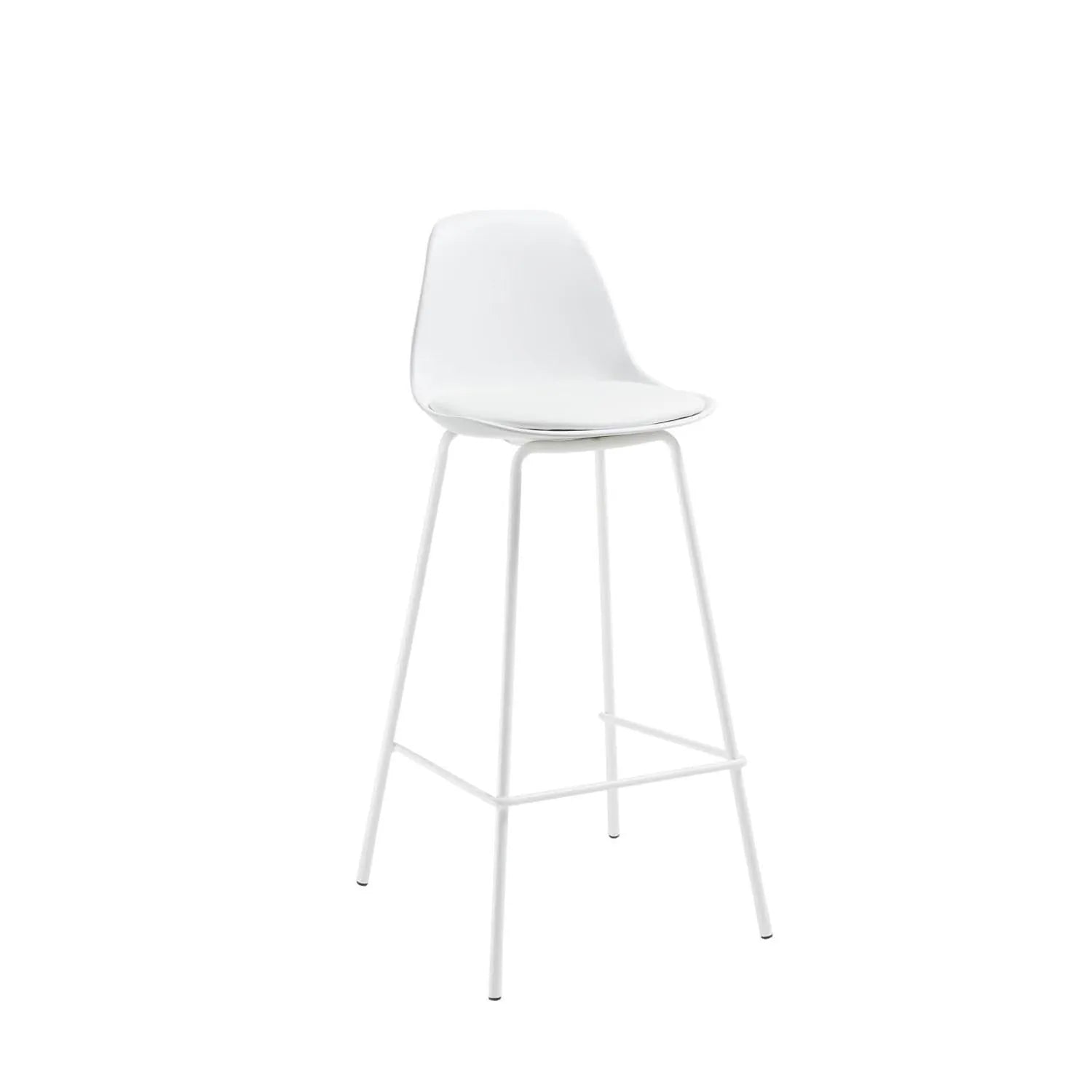 Moderner weißer Barhocker, 65 cm, Polypropylen-Sitz, Kunstlederbezug, ideal für stilvolle Küchen.