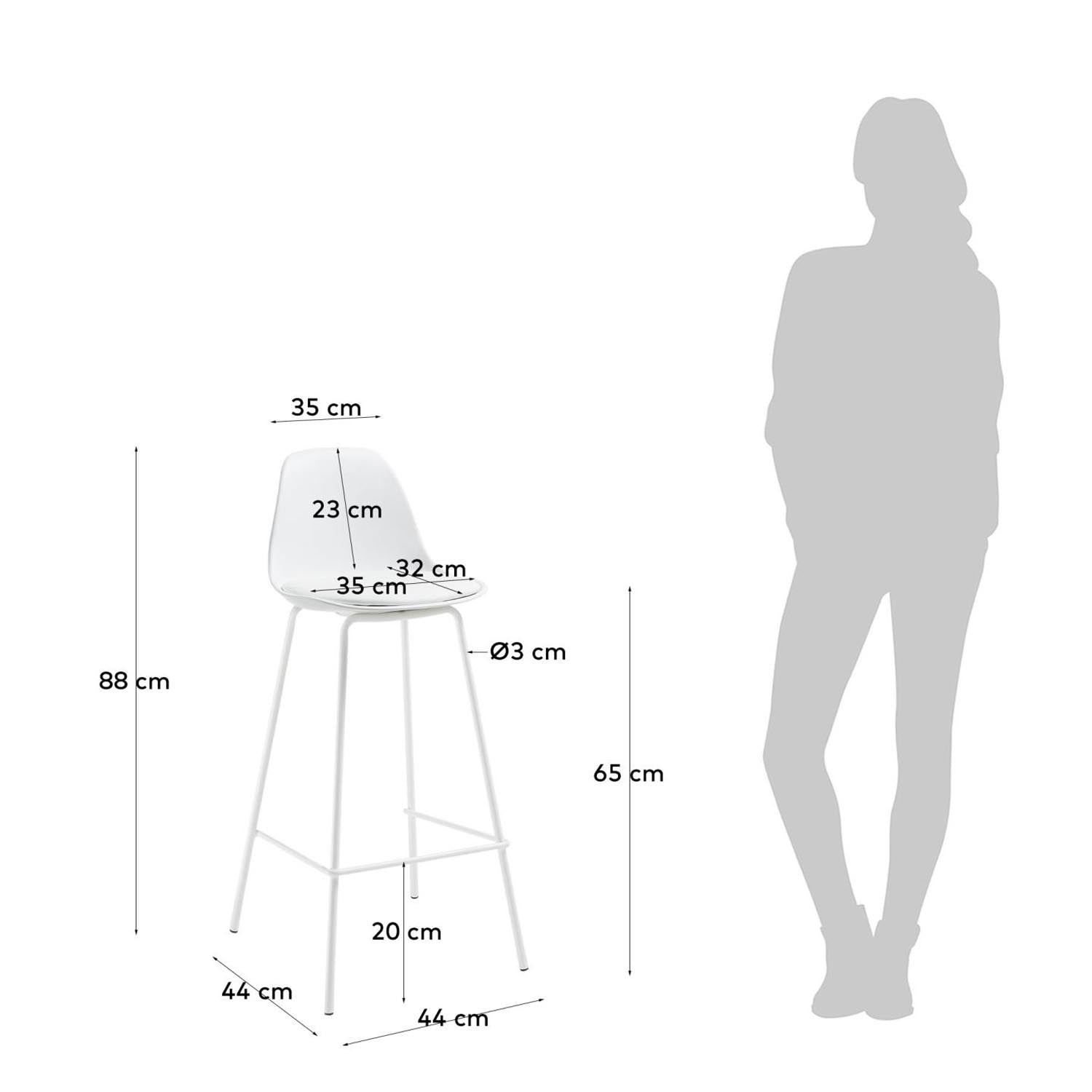 Eleganter Kave Home Barhocker Brighter, 65 cm, in stilvollem Weiß.