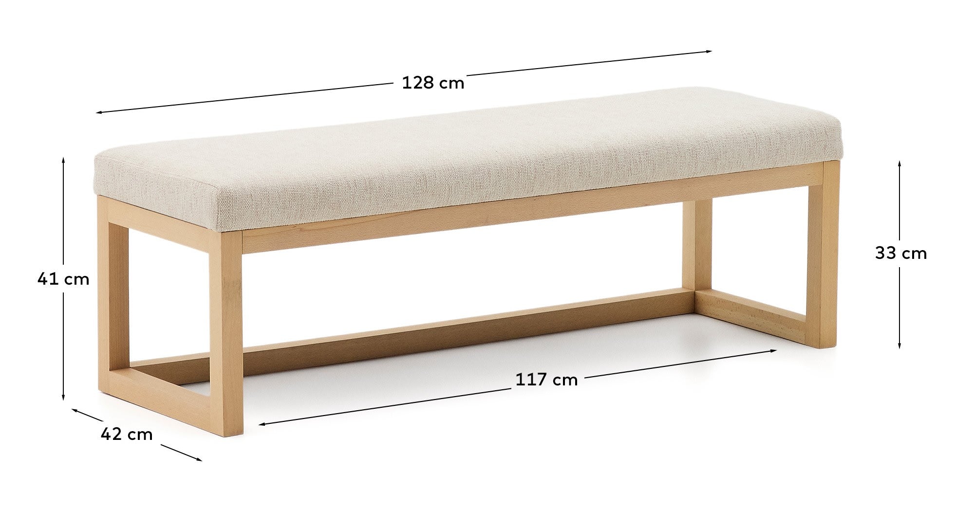 Bank Loya aus beiger Chenille und Buchenholz 128 cm in Beige, Natur präsentiert im Onlineshop von KAQTU Design AG. Sitzbank ist von Kave Home