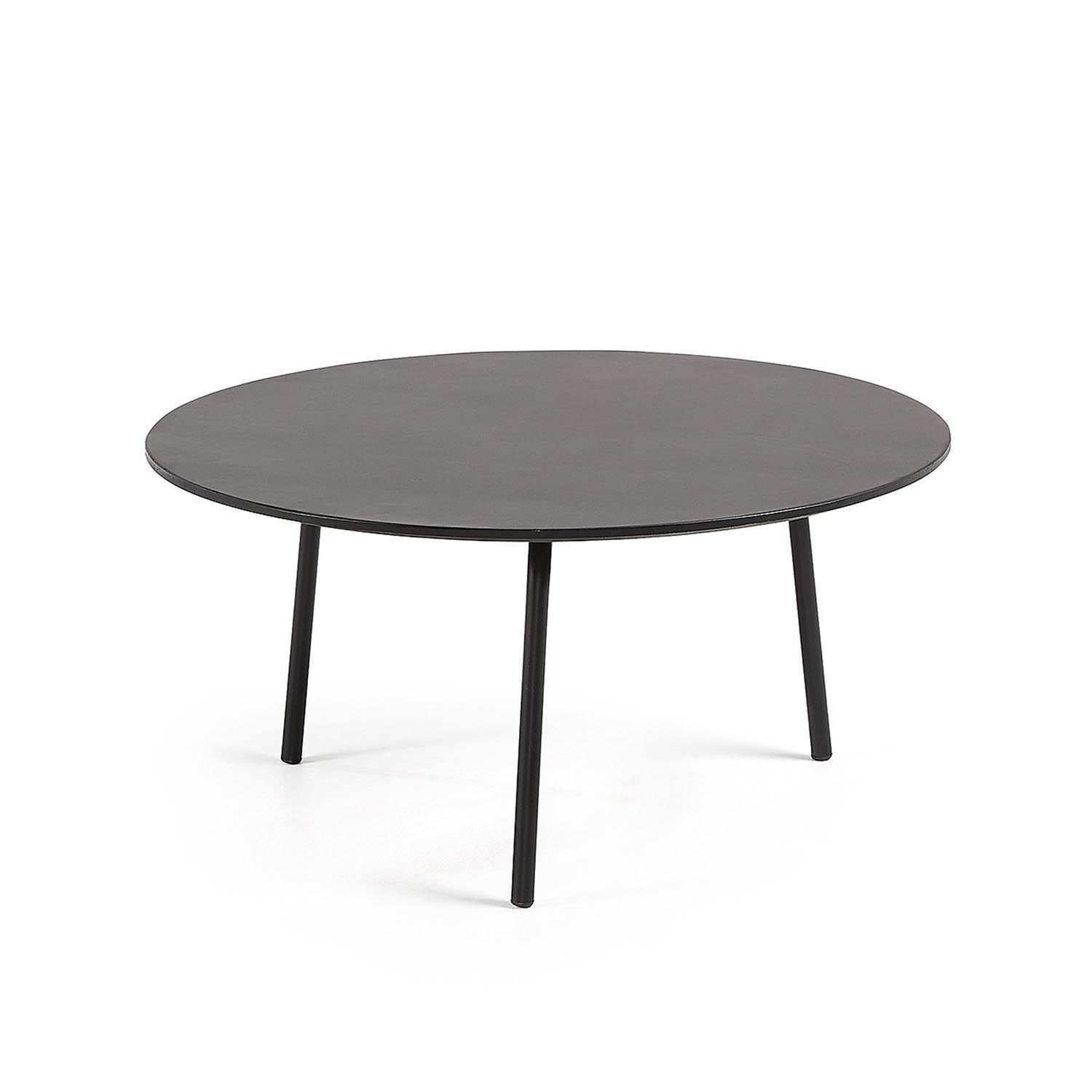 Mathis Couchtisch: 70 cm Zementfaserplatte, schwarze Stahlbeine, modern, langlebig, für Innen- und Außenbereich.