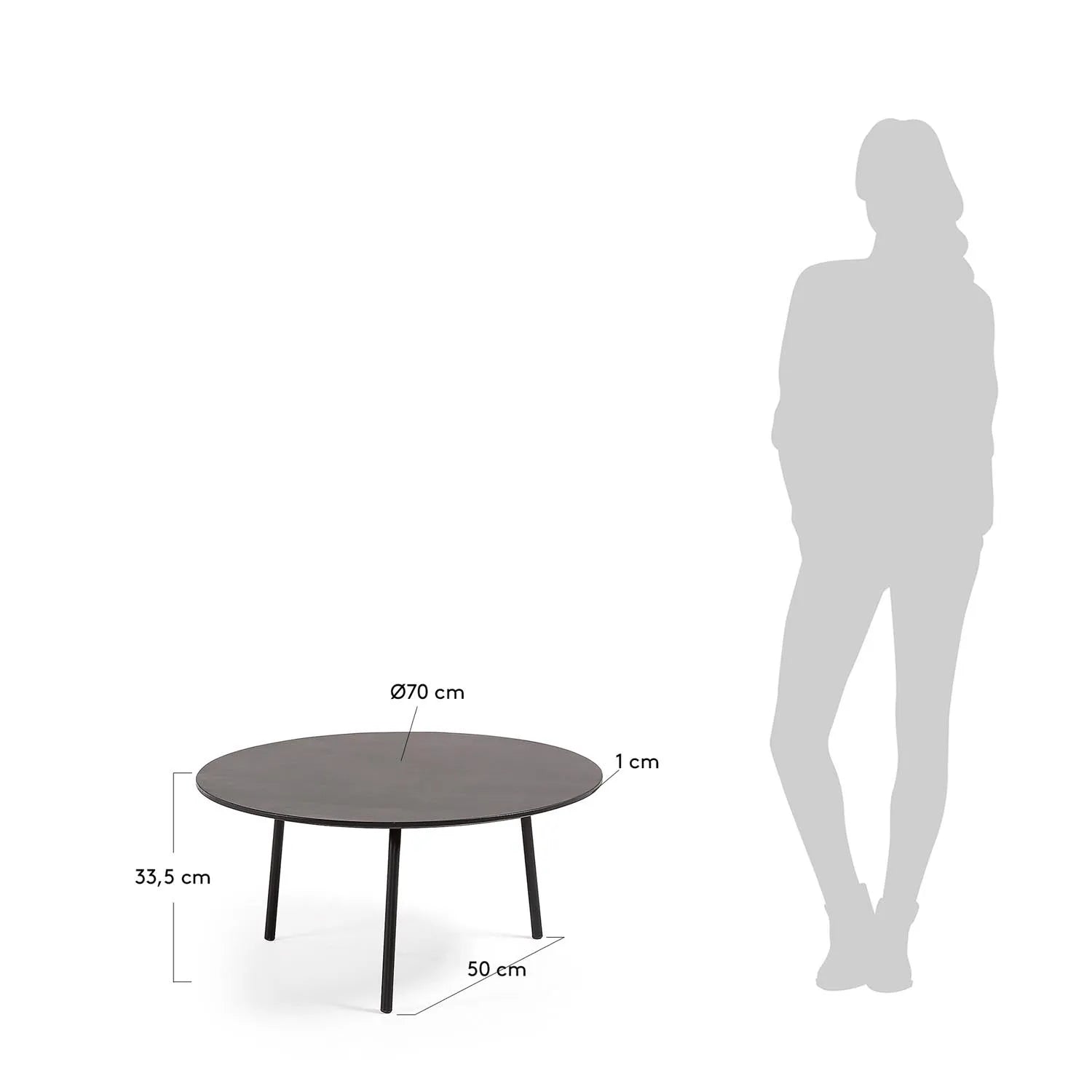 Moderner Mathis Couchtisch: Zementfaser & Stahl, Ø 70 cm, Kave Home.