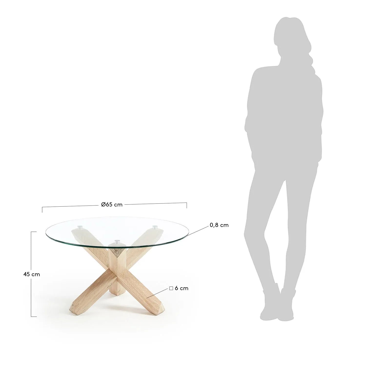 Eleganter Lotus Glastisch Ø 65 cm mit Eichenholzbeinen von Kave Home.