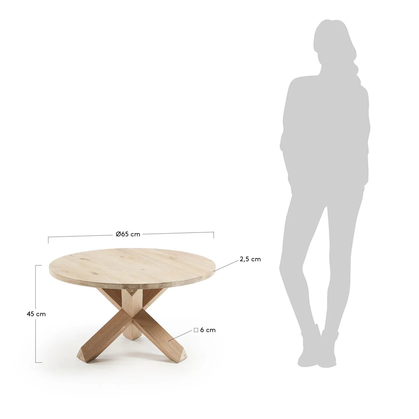 Eleganter Couchtisch aus massiver Eiche, Ø 65 cm, zeitloses Design, robust und vielseitig für jeden Wohnstil.