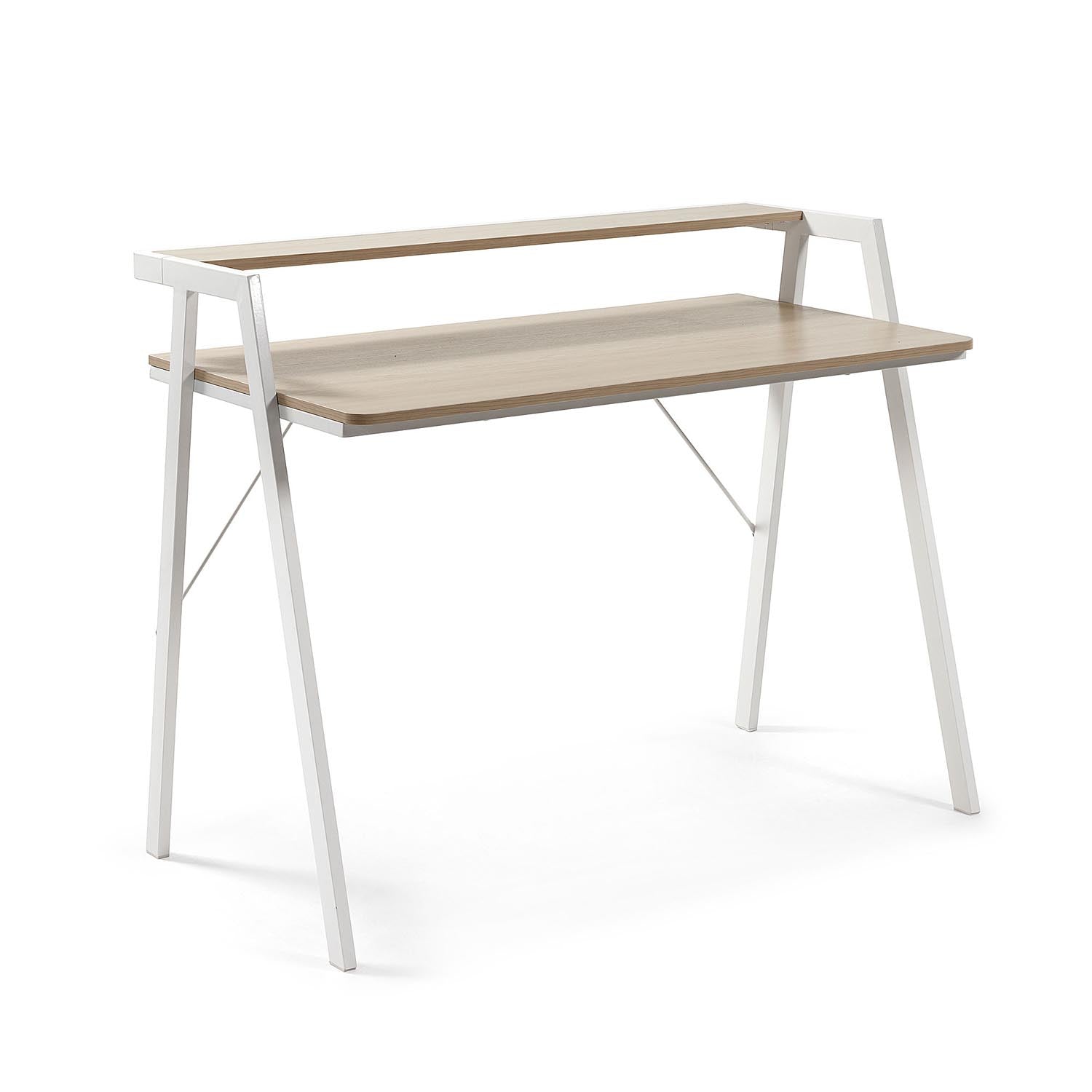 Aarhus Tisch: 115x60 cm, Melamin Holzoptik, Stahlbeine weiß, modern, funktional, ideal für Home Office.