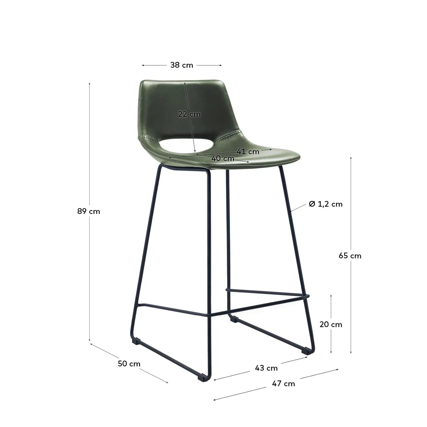 Eleganter Zahara Barhocker: Grünes Kunstleder, 65 cm, Kave Home.