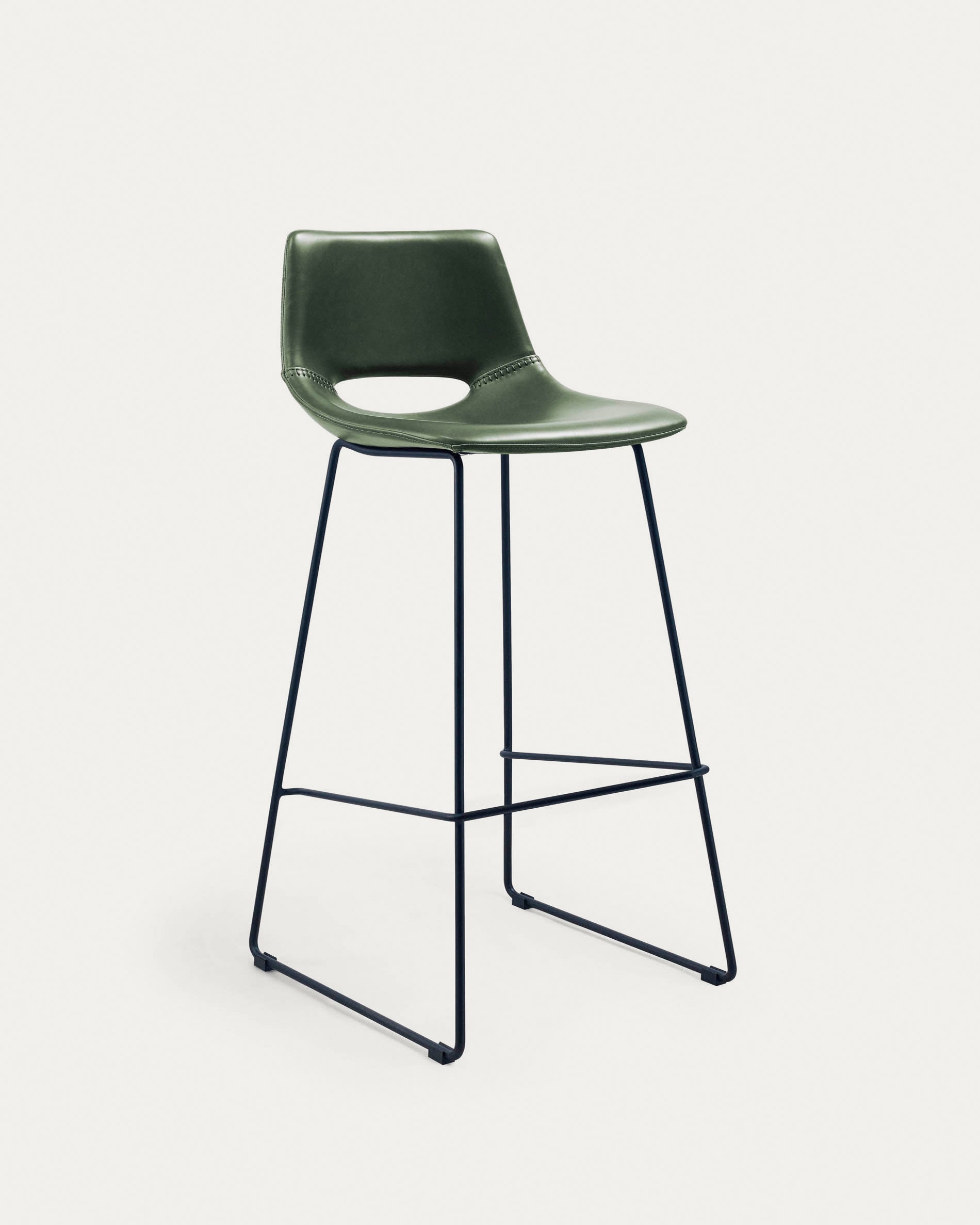 3D-Modell: Zahara Barhocker, grünes Kunstleder, schwarzes Stahlgestell, 76 cm hoch. Modern und stilvoll für Küche & Bar.