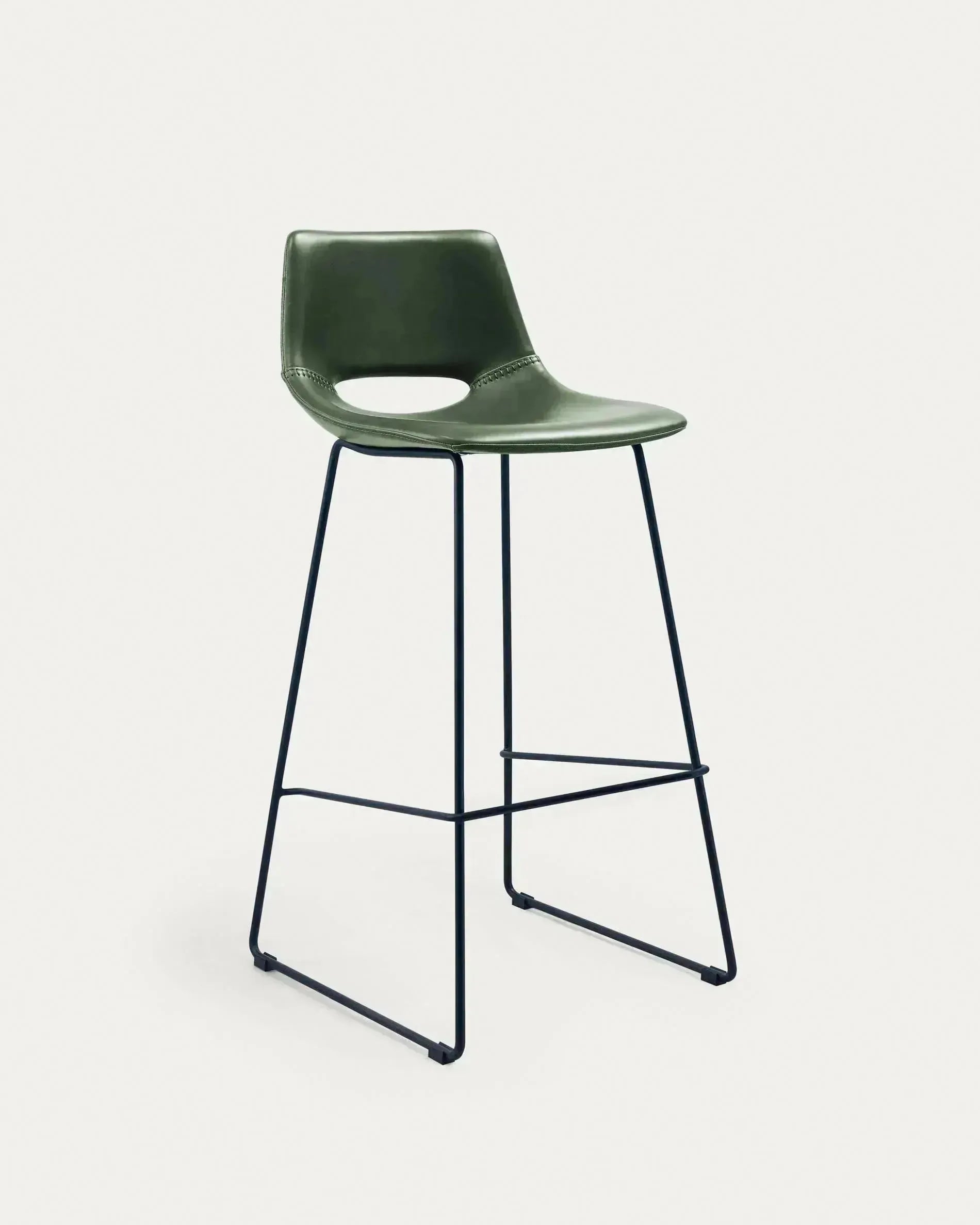3D-Modell: Zahara Barhocker, grünes Kunstleder, schwarzes Stahlgestell, 76 cm hoch. Modern und stilvoll für Küche & Bar.