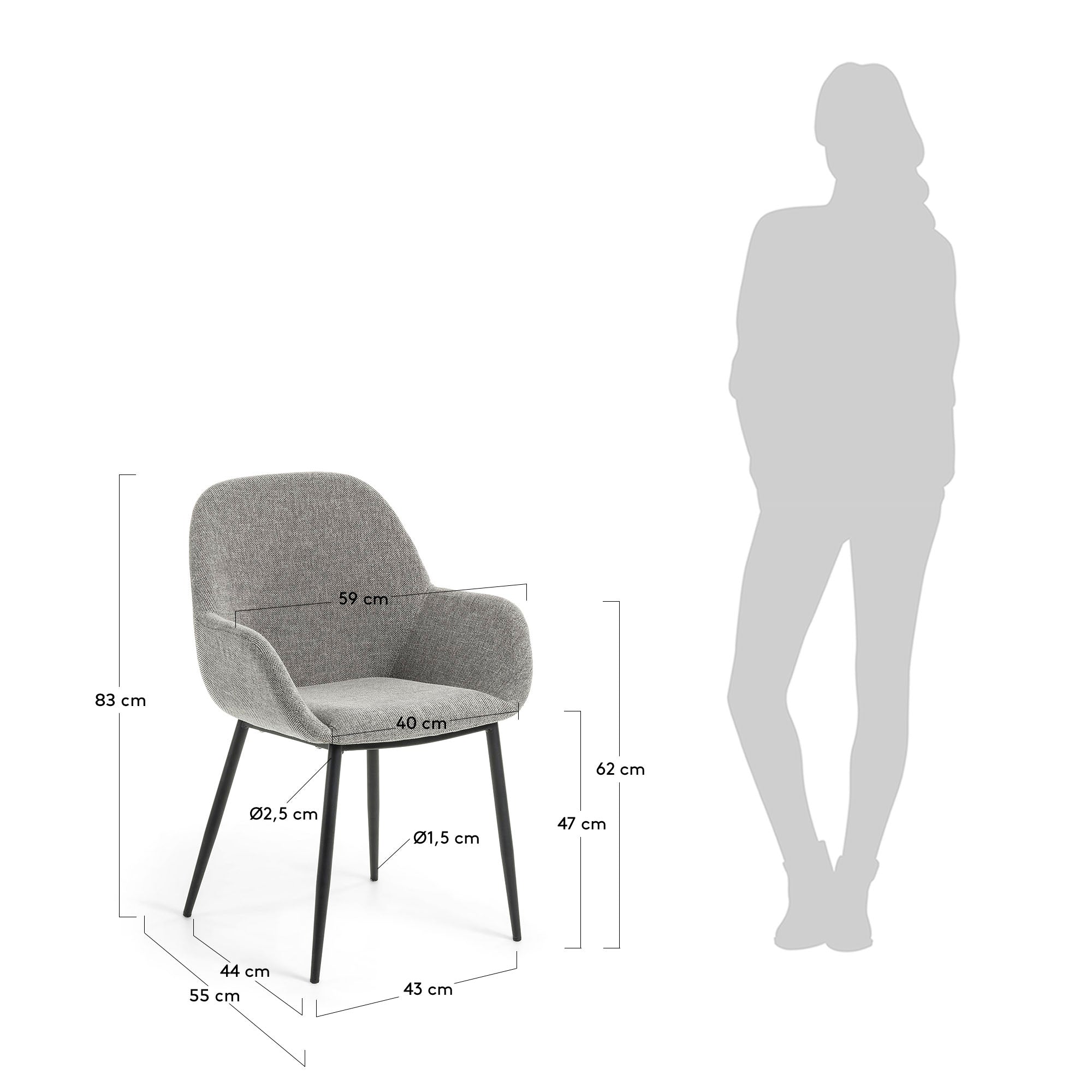 Konna Stuhl hellgrau FR in Grau präsentiert im Onlineshop von KAQTU Design AG. Stuhl ist von Kave Home