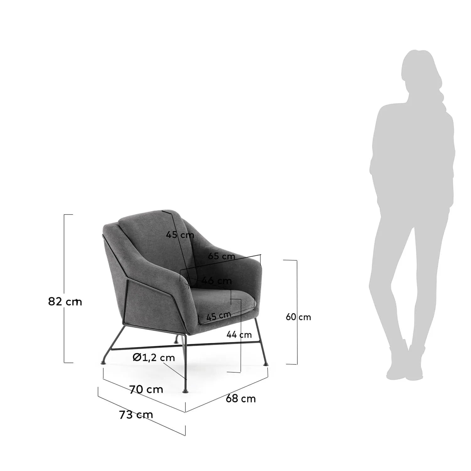 Brida Sessel dunkelgrau, Stahlbeine schwarz, Kave Home Design.