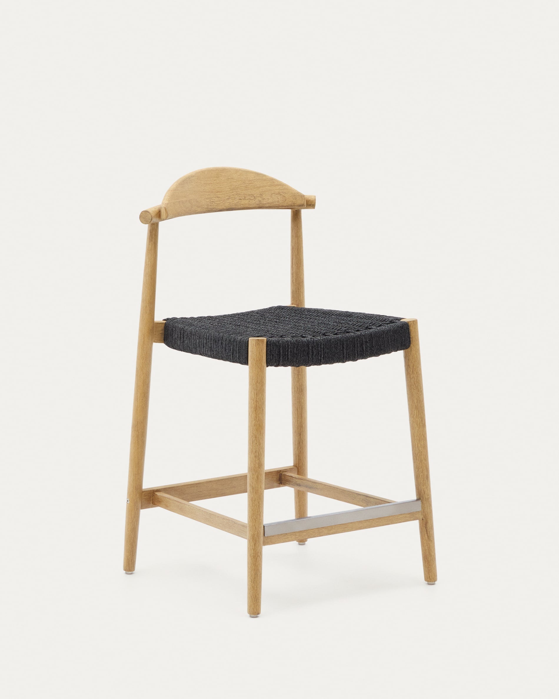 Nina stool made of solid acacia wood with a natural finish and black rope, height 62 cm, FSC 100%
