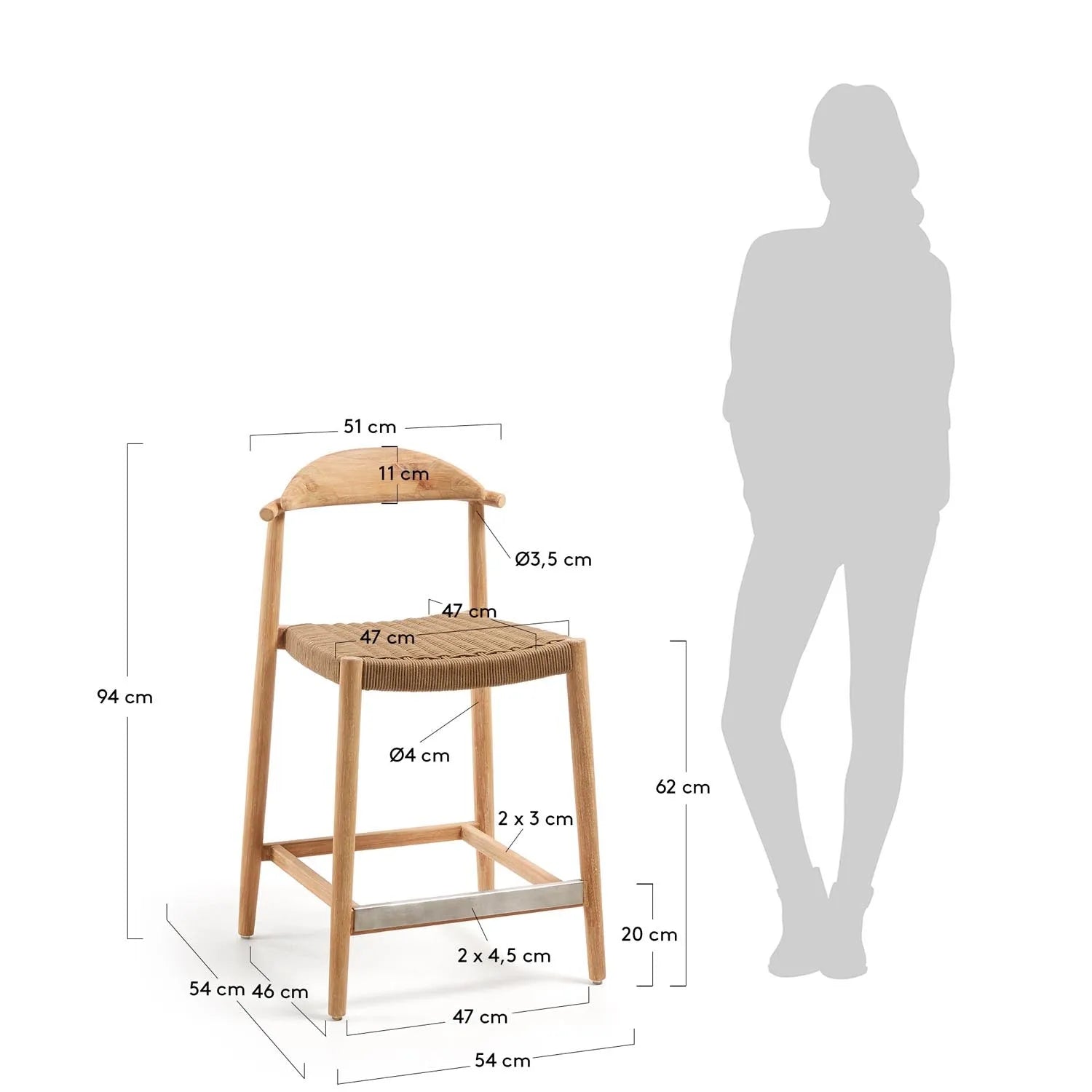 Nina Hocker: 62 cm, Akazienholz, FSC-zertifiziert, Kave Home Design.