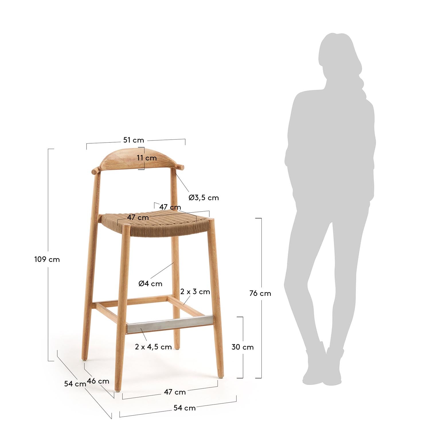 Nina stool made of solid acacia wood height 76 cm FSC 100%
