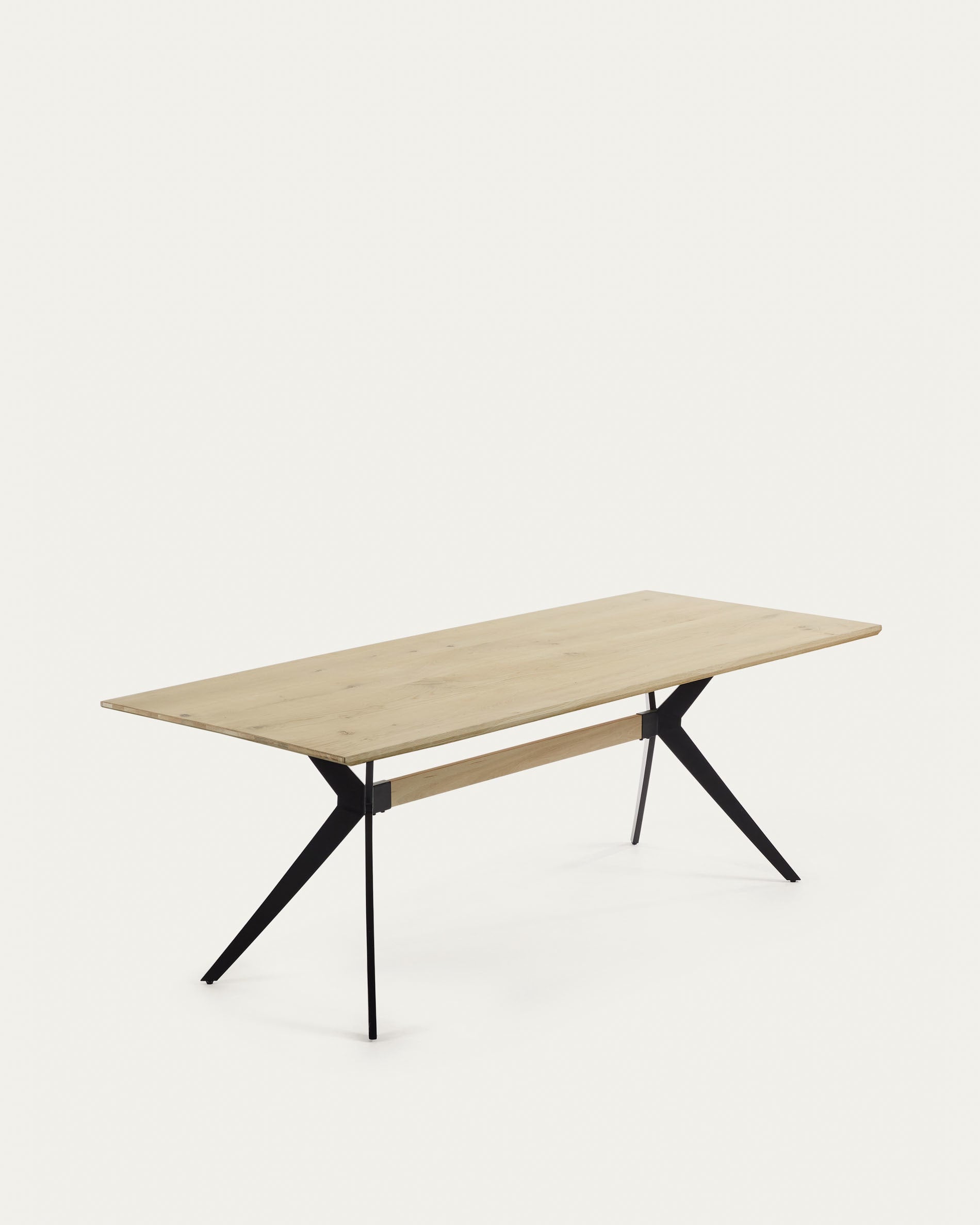 Amethyst table made of oak veneer with a bleached finish, black steel legs, 160x90cm