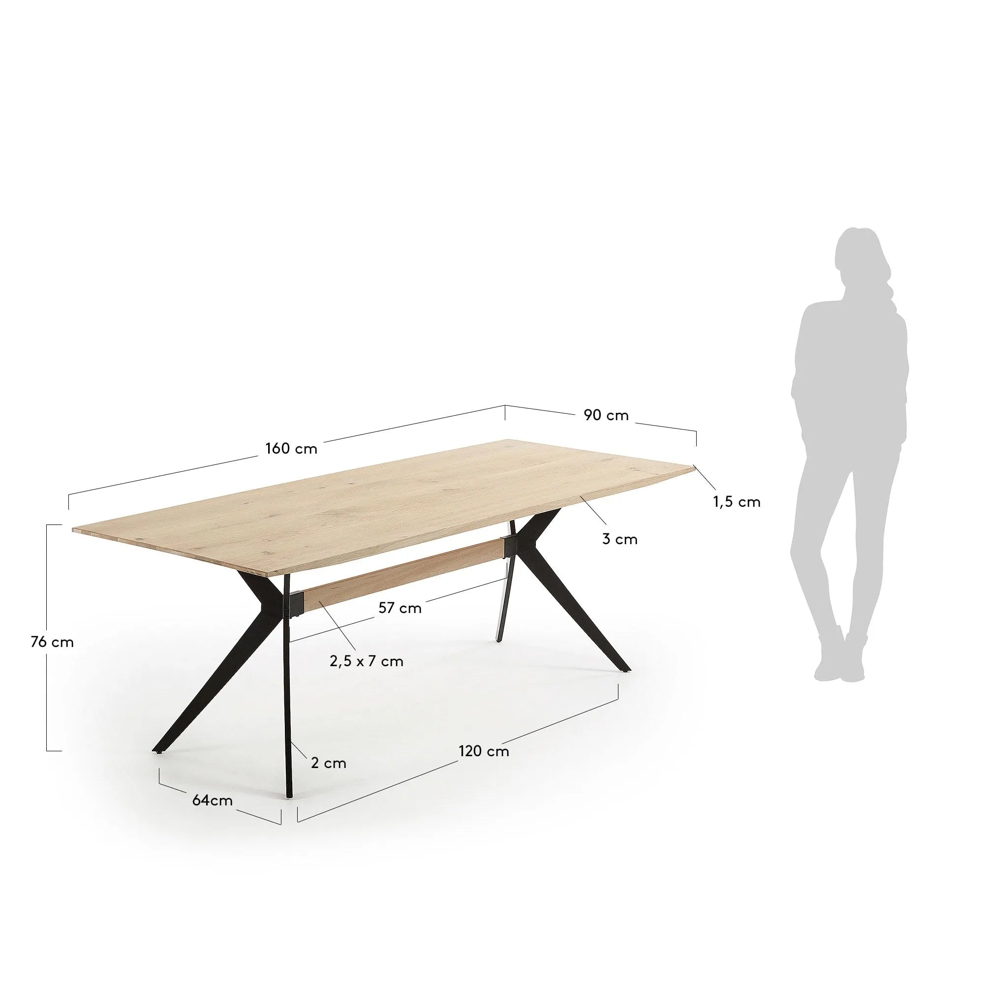 Der Amethyst Tisch von Kave Home: Elegantes Eichenfurnier trifft auf moderne schwarze Stahlbeine, 160x90 cm.
