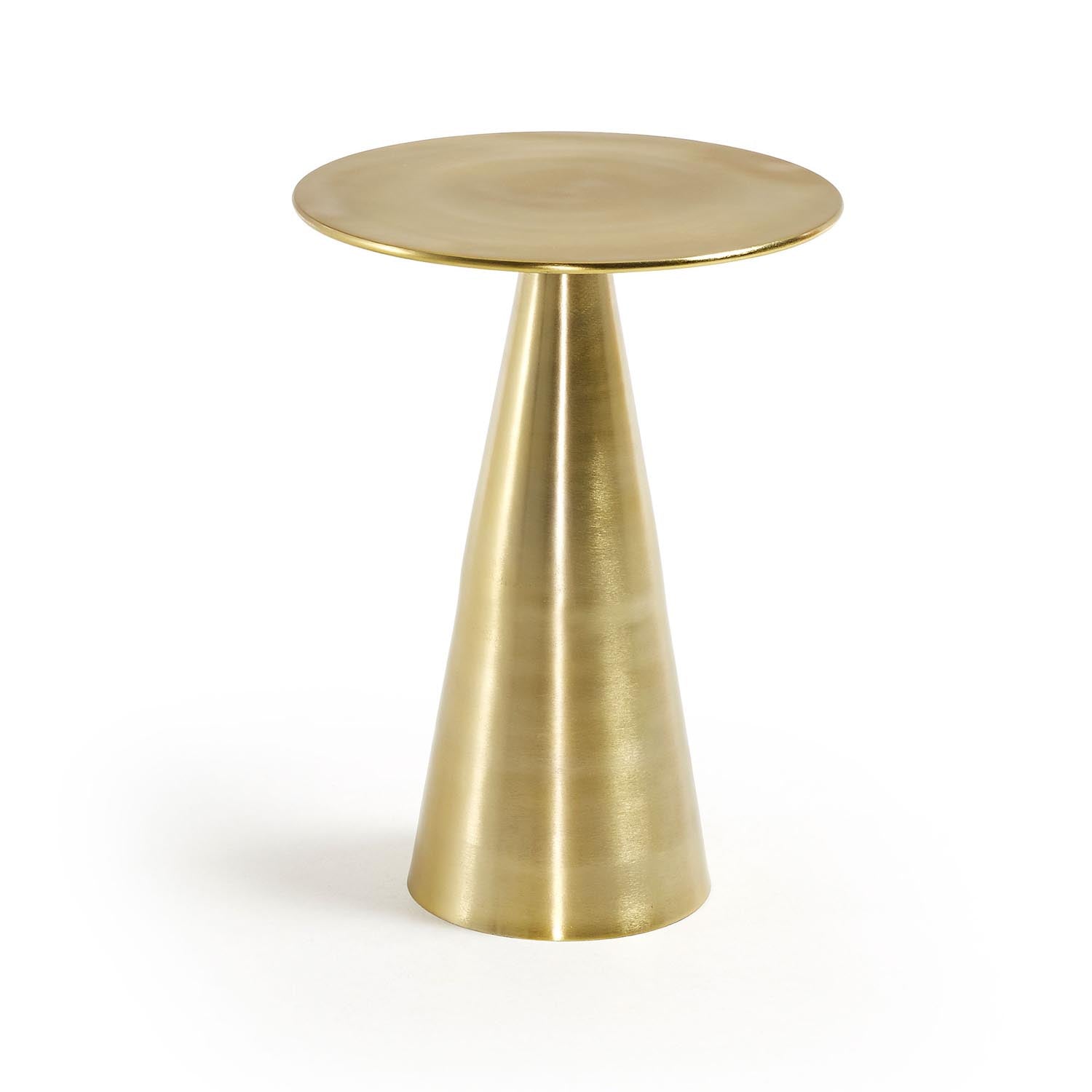 Eleganter Rhet Beistelltisch aus Metall mit goldfarbenem Finish, Ø 39 cm. Ideal für Getränke, Bücher und Deko. Langlebig und stilvoll.