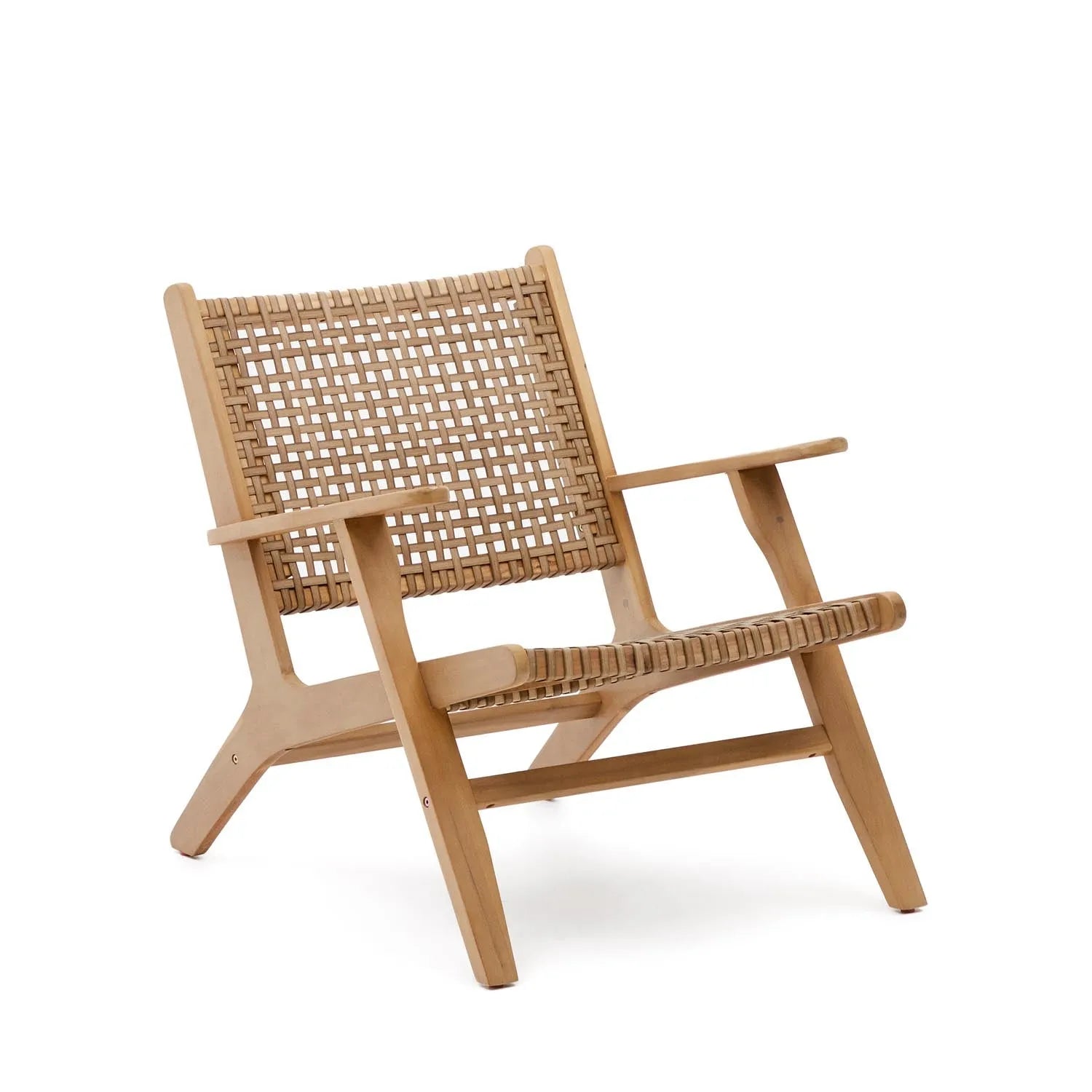 3D-Modell eines eleganten Sessels aus Akazienholz und Korbweide, ideal für den Außenbereich, FSC-zertifiziert.
