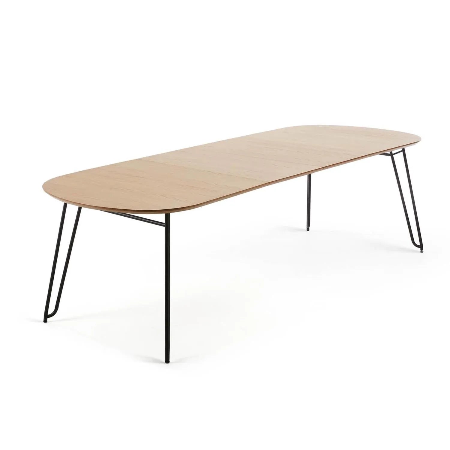 Eleganter Novac Tisch: Eichenfurnier, Stahl, ausziehbar bis 220 cm.