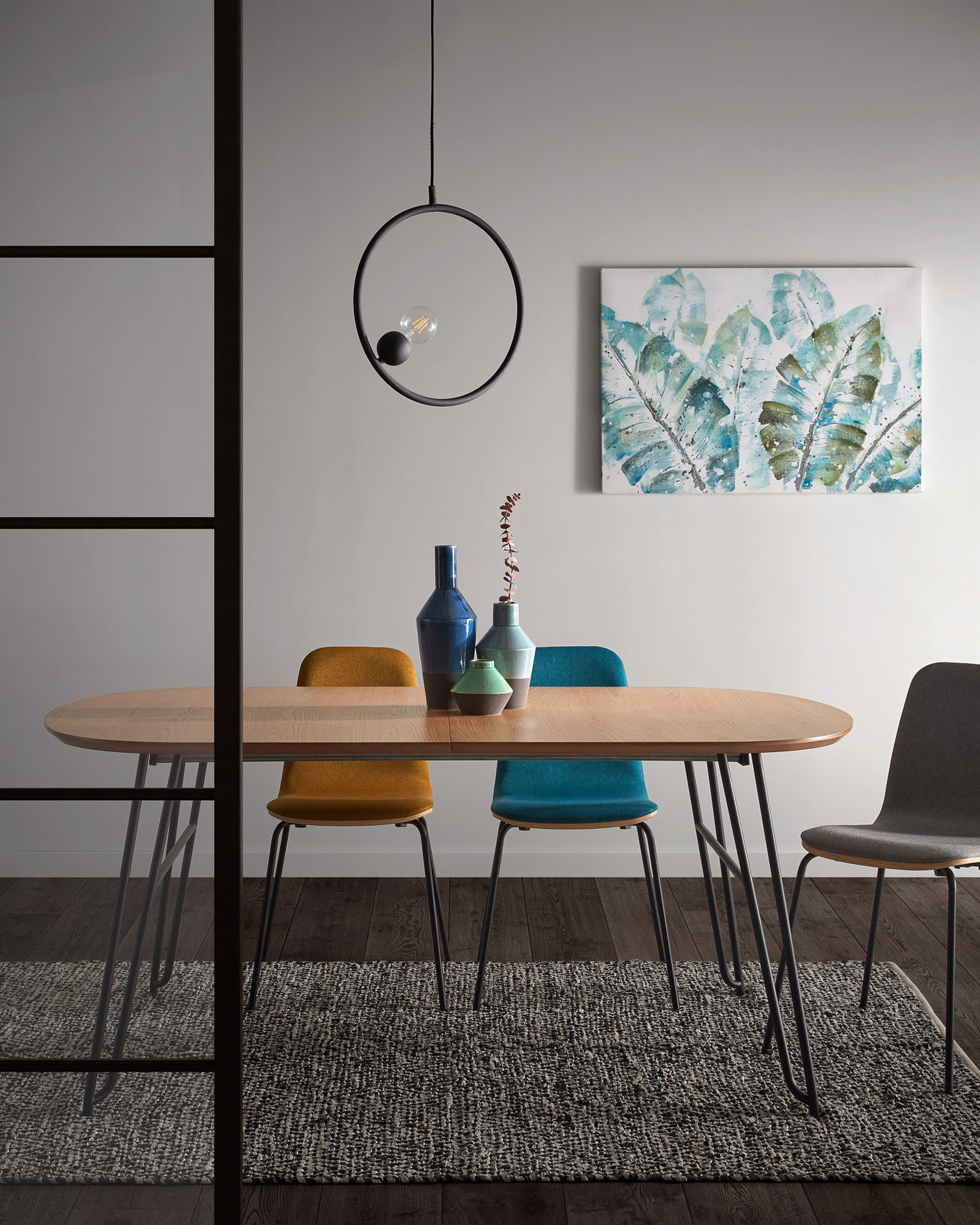 Tavolo allungabile Novac 170 (320) x 100 cm con impiallacciatura in rovere e gambe in acciaio nero