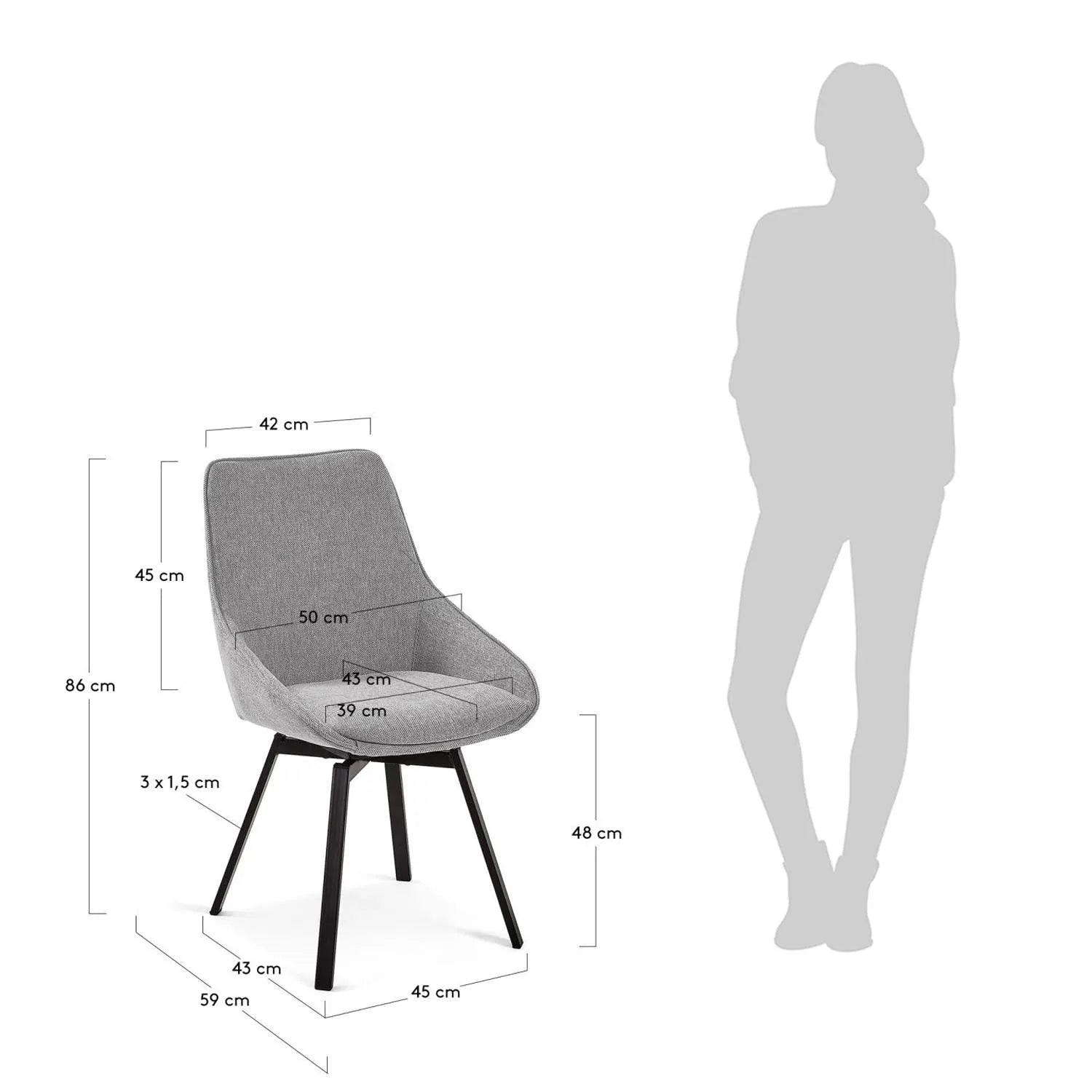 Eleganter Jenna Stuhl: Hellgrau, schwarze Beine, Kave Home Design.