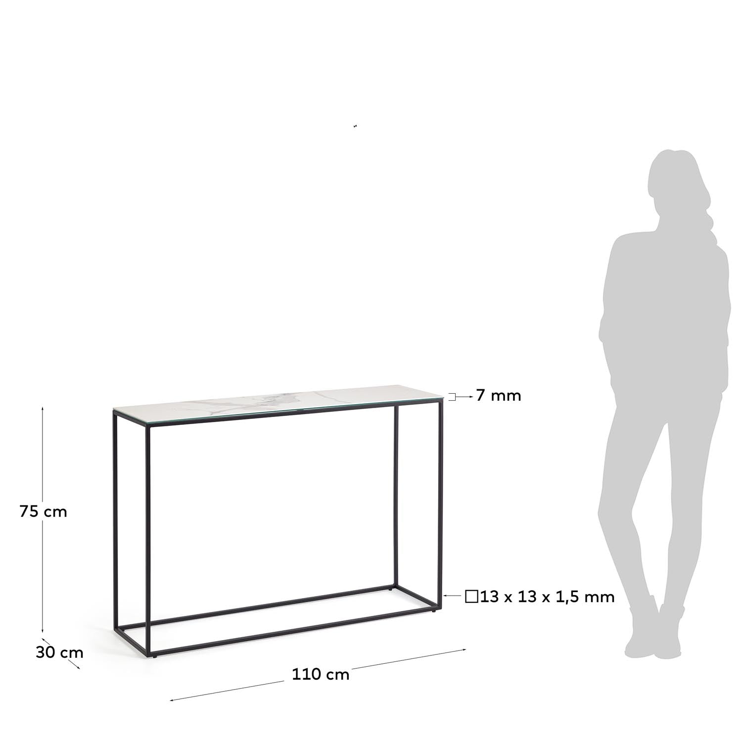 Eleganter Rewena Tisch: Weißes Feinsteinzeug & Stahl, 110x75 cm.