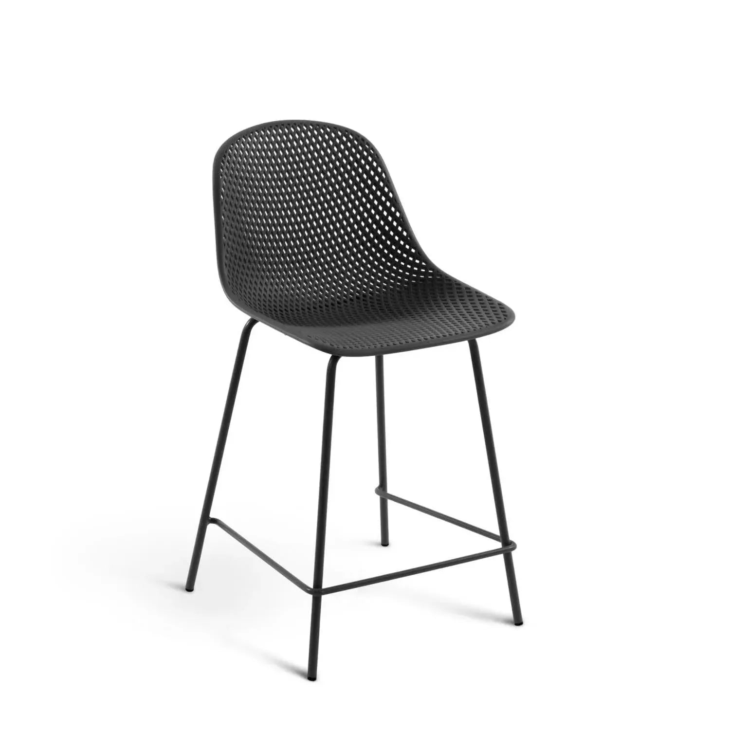 Eleganter, wetterfester Outdoor-Hocker Quinby, 65 cm, grau, aus Stahl & Polypropylen, modern und umweltfreundlich.